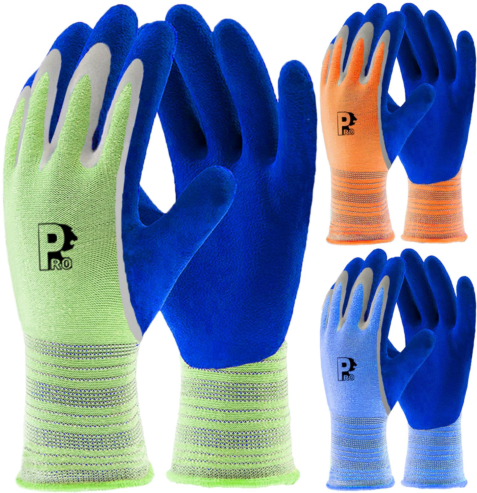 PROGANDAGardening Gloves 3 Pairs for Men Women, Superior Grip Latex Double Coated Durable Work Gloves, Colourful Comfortable Breathable, Garden Construction Car Outdoor