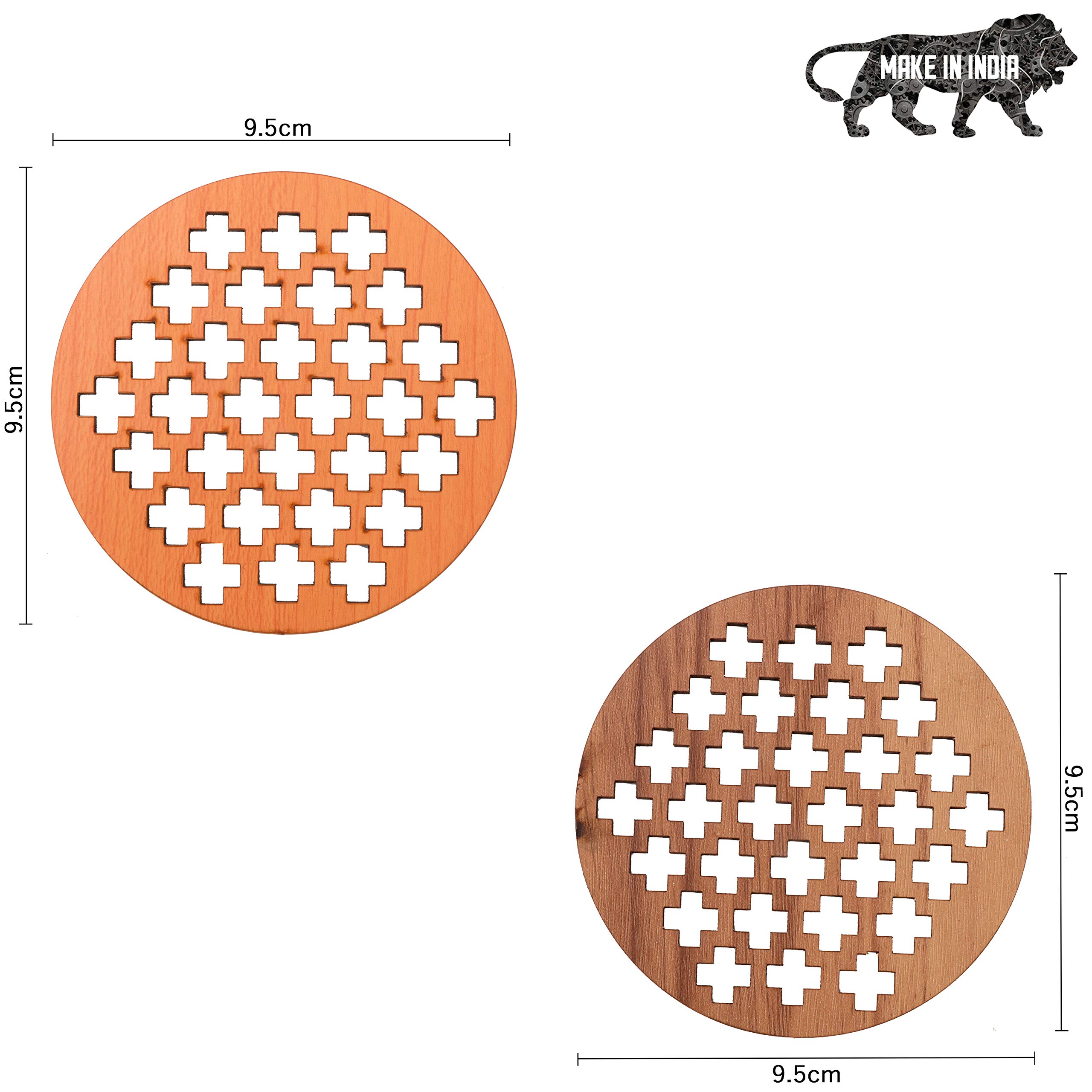 DULI Lasercut MDF Wooden Coasters for Tea Coffee (Set of 4) (Plus Design) - Image 3 thumbnail