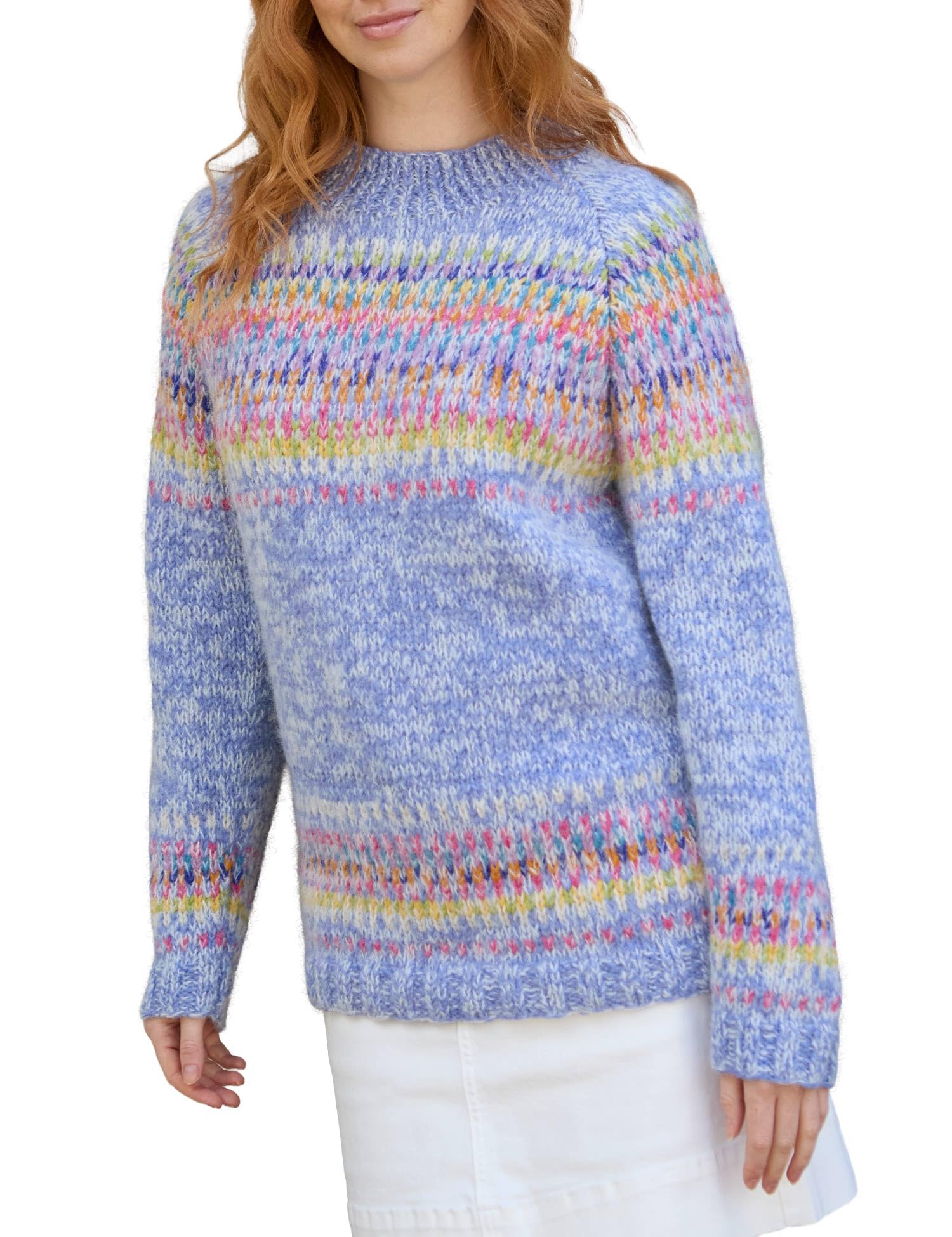 Pachamama Damski sweter z wełny i moheru ręcznie robiony losowy pasek pastelowy wielokolorowy ręcznie robiony gruby ciepły sweter sweter sprawiedliwy handel