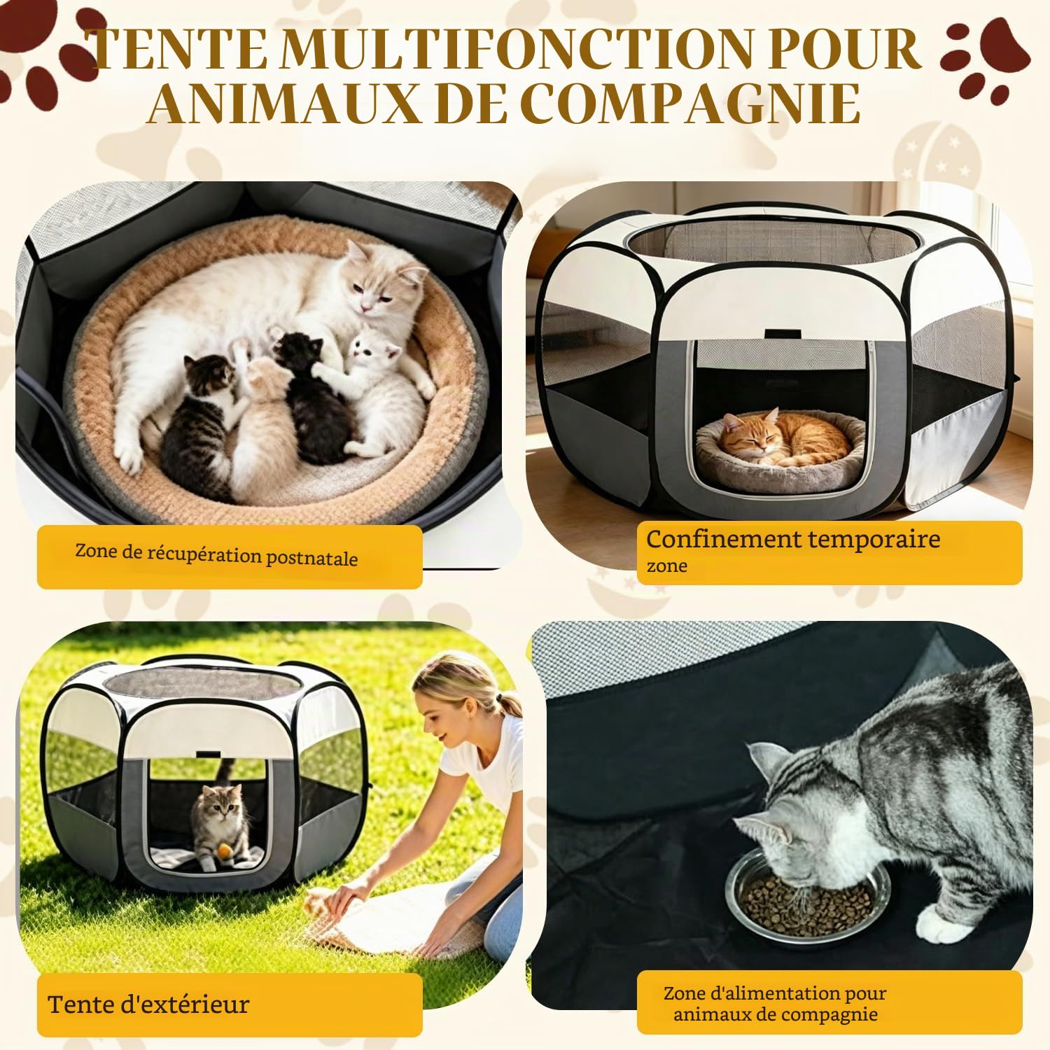 Parc pour Chien Pliable 105 x 105 x 60 cm Enclos Chien Portable | Enclos Lapin Aérée, Parc Chiot, Destinée au Repos et Aux Activités en Intérieur et en Extérieur des Chiens Chats et Lapins