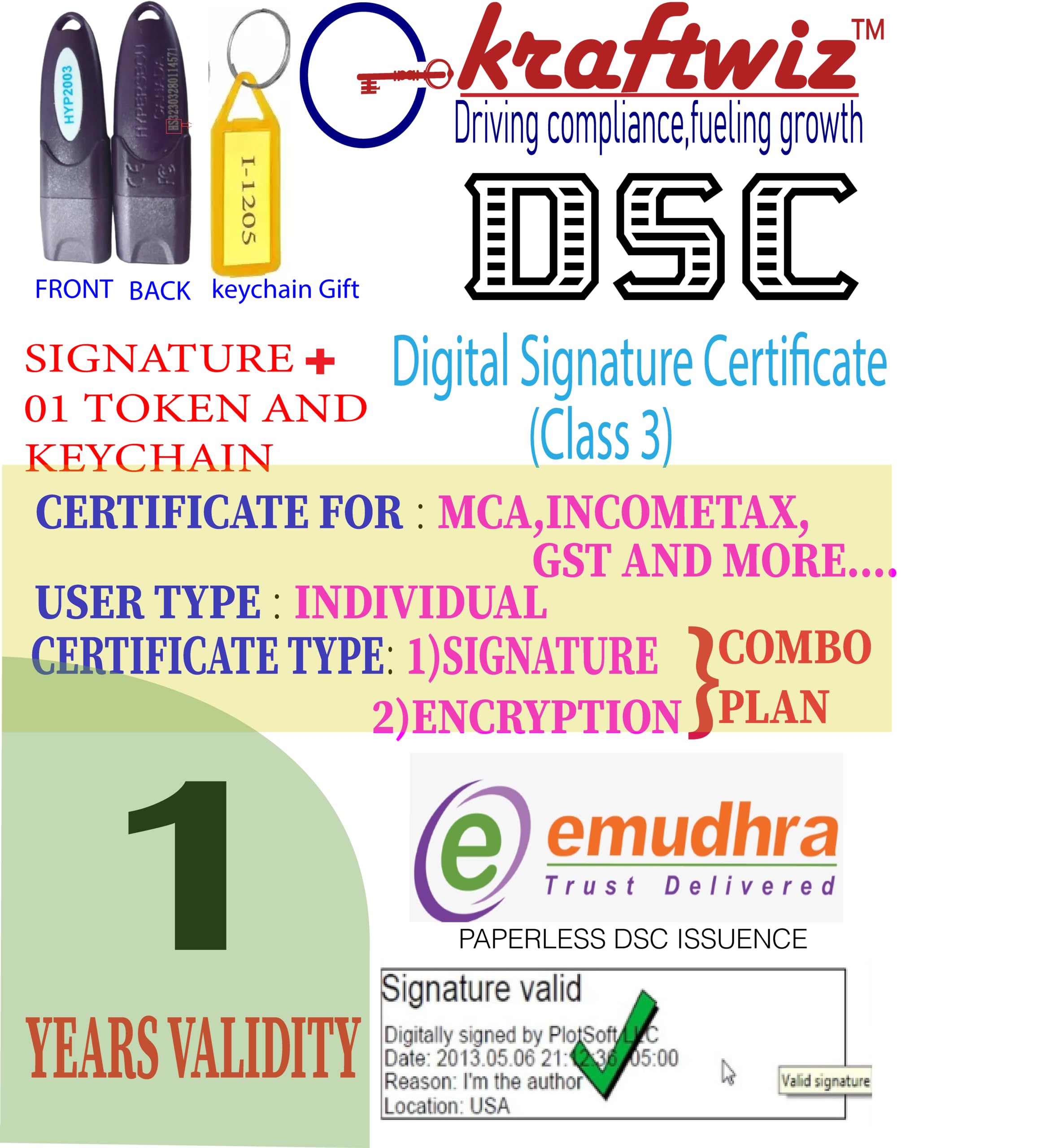 INDIVIDUAL COMBO- 1 YEAR'S VALIDITY- DIGITAL SIGNATURE(DSC), ENCRYPTED SIGN WITH TOKEN HYP2003- by KRAFTWIZ POWERED BY EMUDRA-image-31