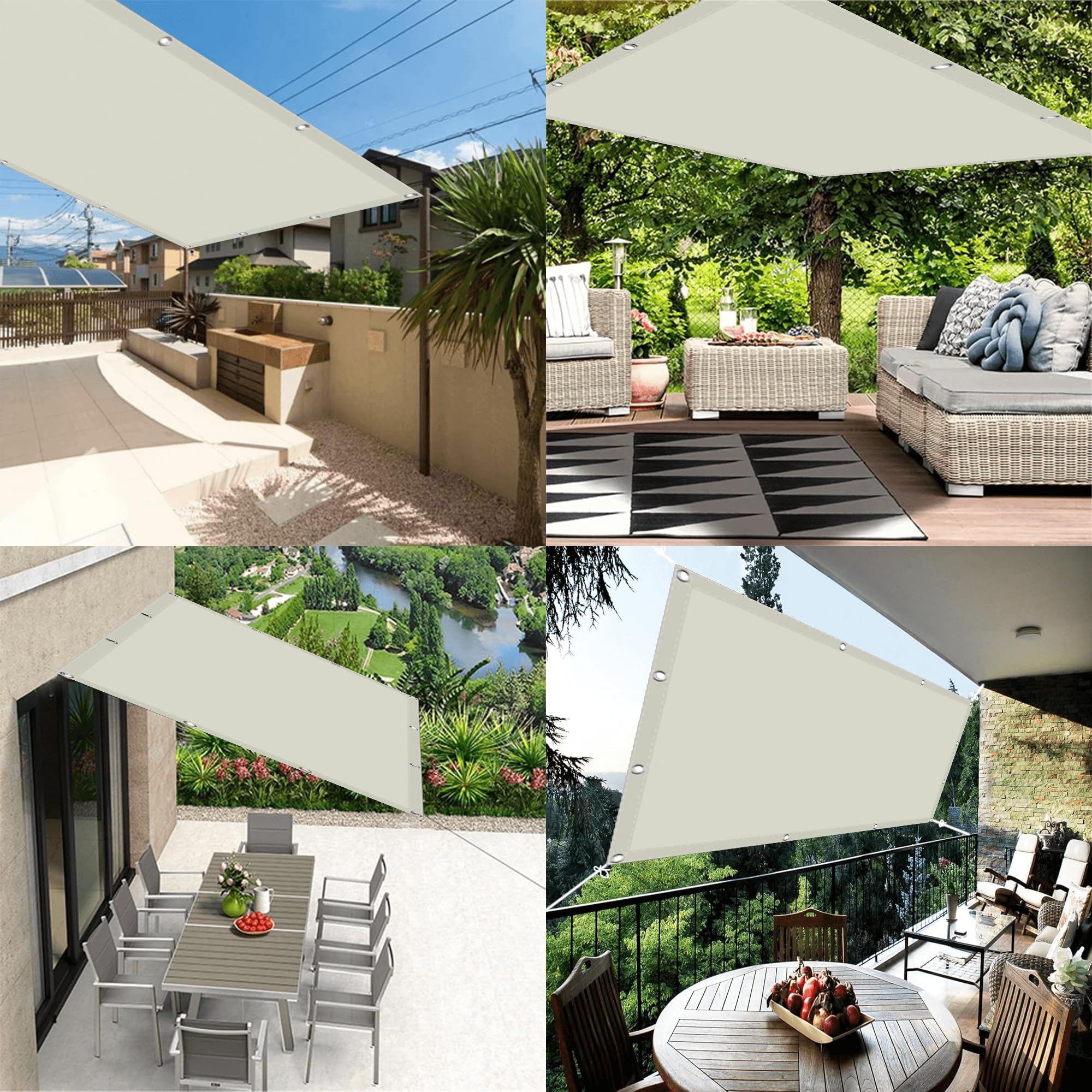 Sonnensegel Sonnenschutz 150 x 300 cm UV Schutz Sonnensegel Polyester Rechteckig Wetterfest für Terrasse Balkon Garten, cremefarben