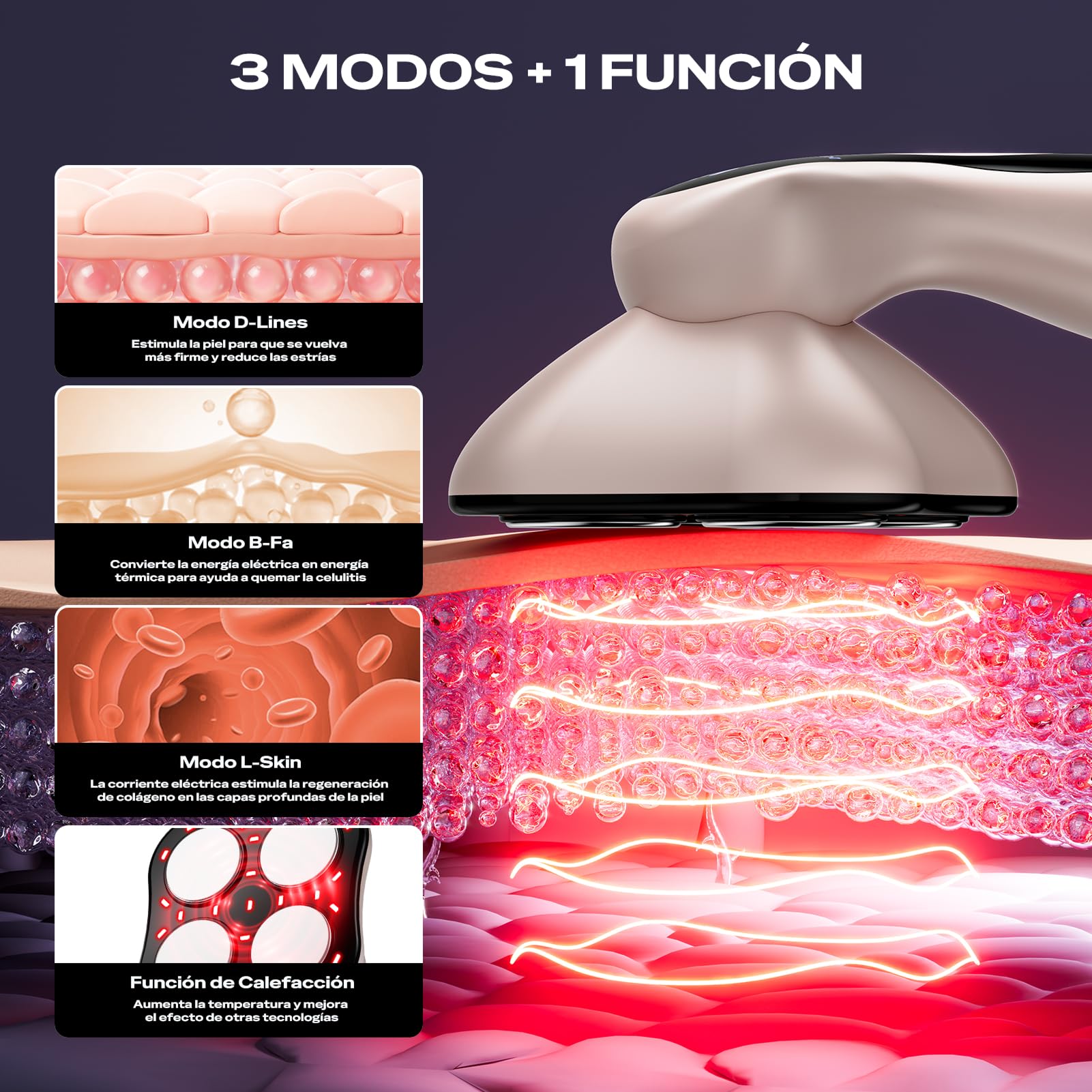 Masajeador Anticelulítico Profesional, 3 en 1 Masajeador Anticelulítico Eléctrico Unisex para Cintura, Vientre, Brazos, Glúteos y Piernas (Oro Rosa)