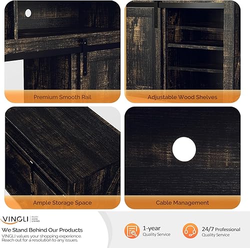 Miniatura 9 de VINGLI Soporte de TV con chimenea con puerta corrediza de granero para TV de 70 pulgadas, centro de entretenimiento de granja con chimenea de 23