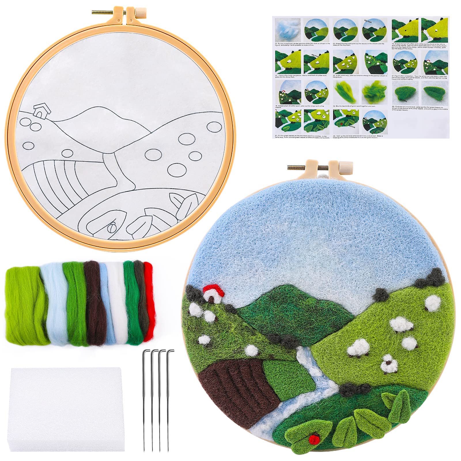 MAKINGTEC Embroidery and Needle Felt Starter Kit for Beginners - Wool Set With Hoop, Color Threads, Picture Frame for Arts and Crafts Hobbyists
