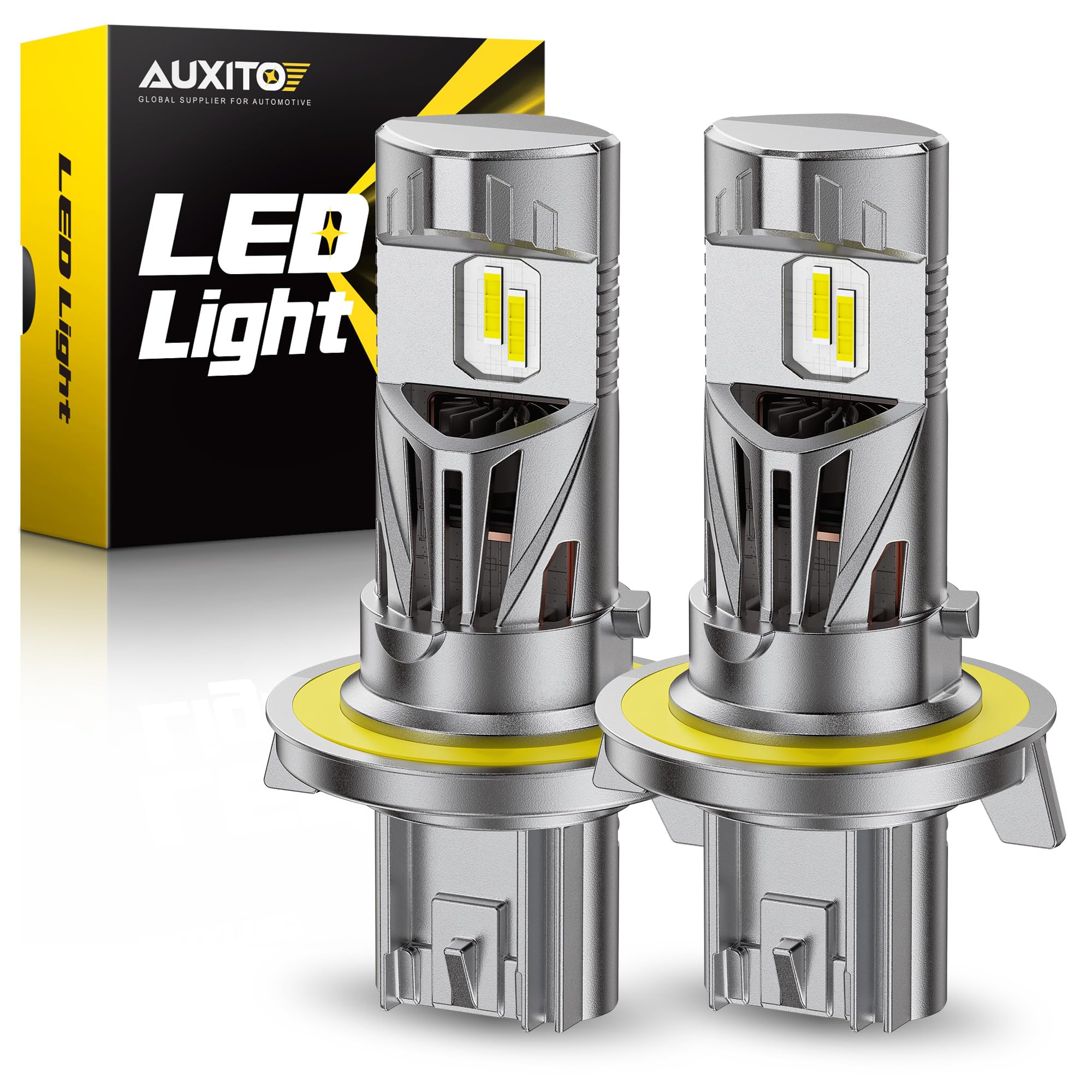 AUXITO 9008/H13 Bulbs, 80,000LM 15X Super Output, 6500K Cool White, Long Lifespan, 1:1 Mini Size Replacement Light Bulbs, Plug-N-Play, Pack of 2