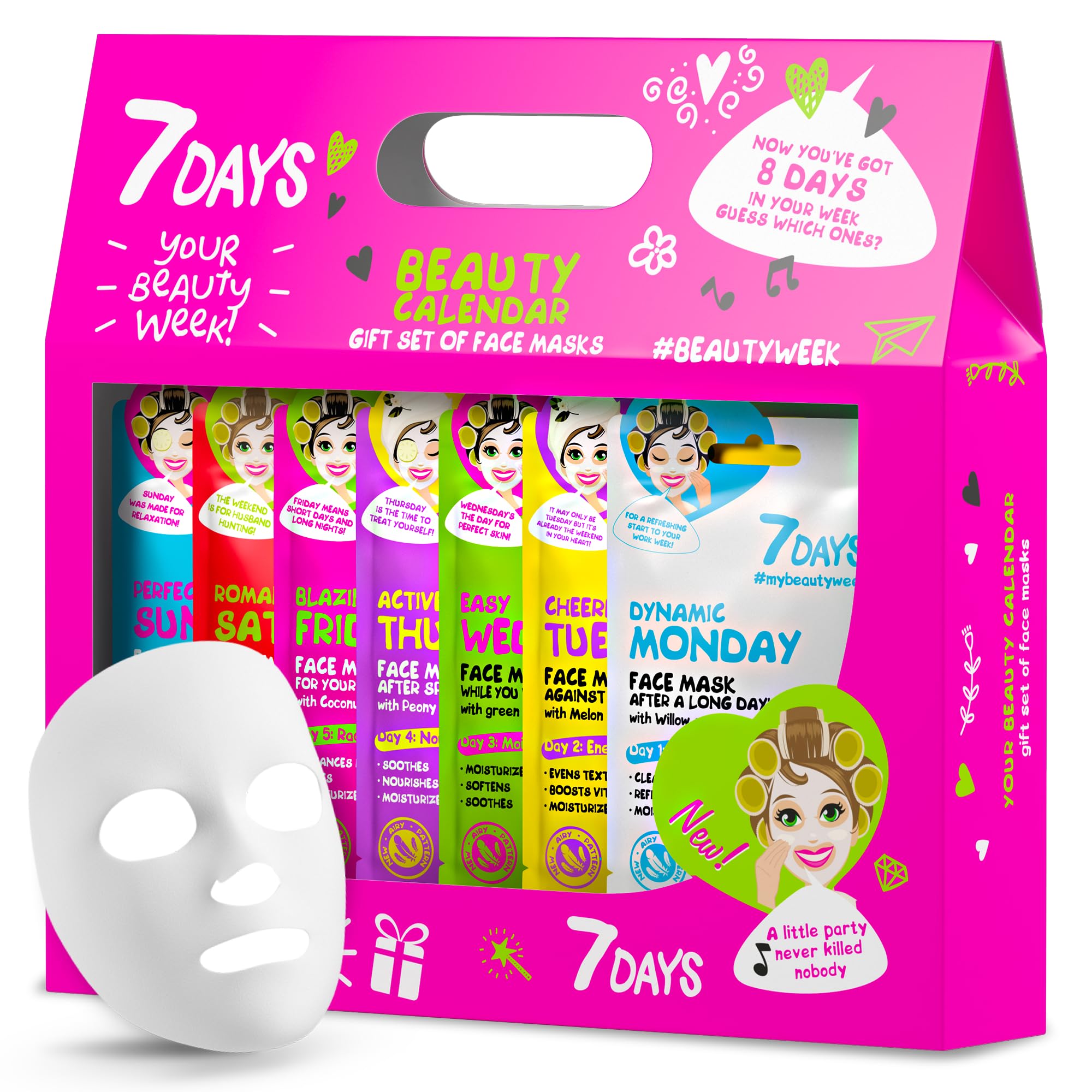 7Days Kit Maschere Viso In Tessuto Settimanale Ad Effetto Idratante Purificante E Antirughe Con Collagene Acido Ialuronico Burro Di Karite Ed Estratti Naturali Per Skincare Donna Uomo E Bambini 8 Pz-image