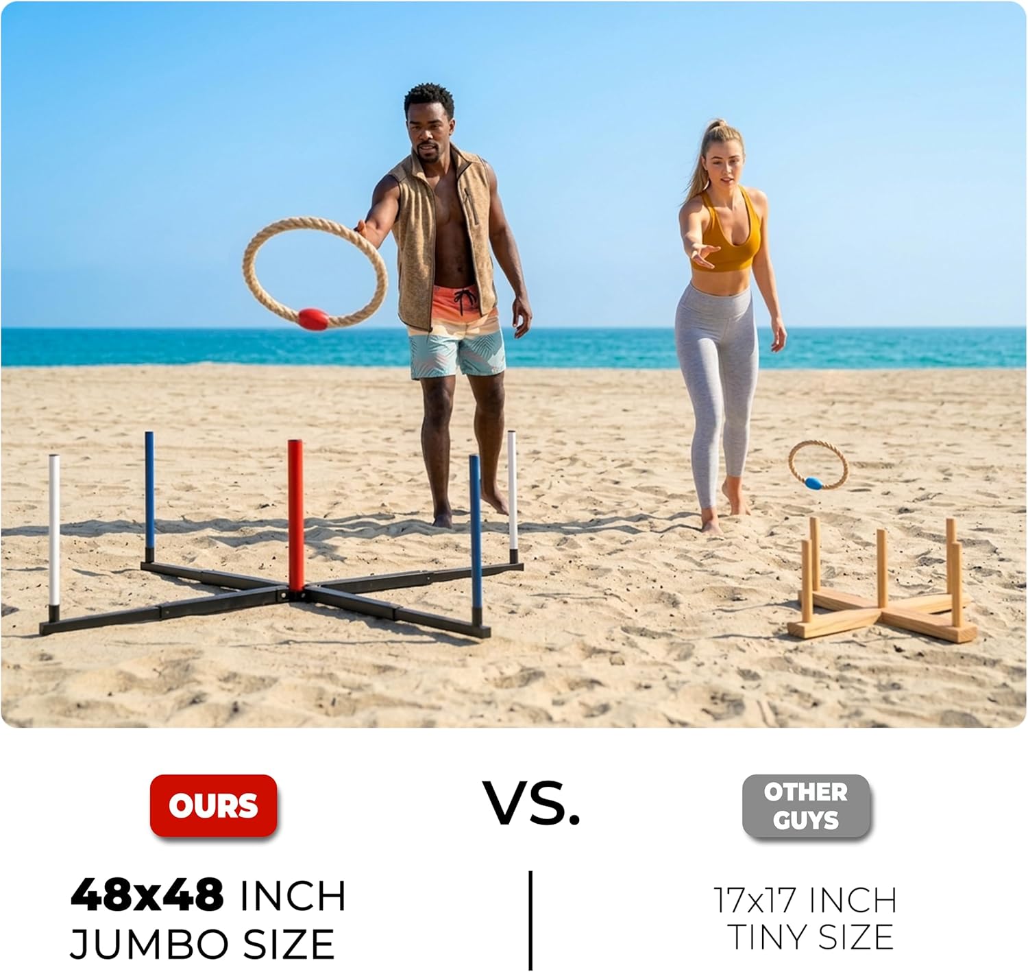 Giant Ring Toss Game for Adults & Kids - 48" Expandable Base with 10" Steel-Core Rings - Outdoor Backyard Lawn Games for Family Party, Camping & Tailgating - Scoreboard & Bag Included