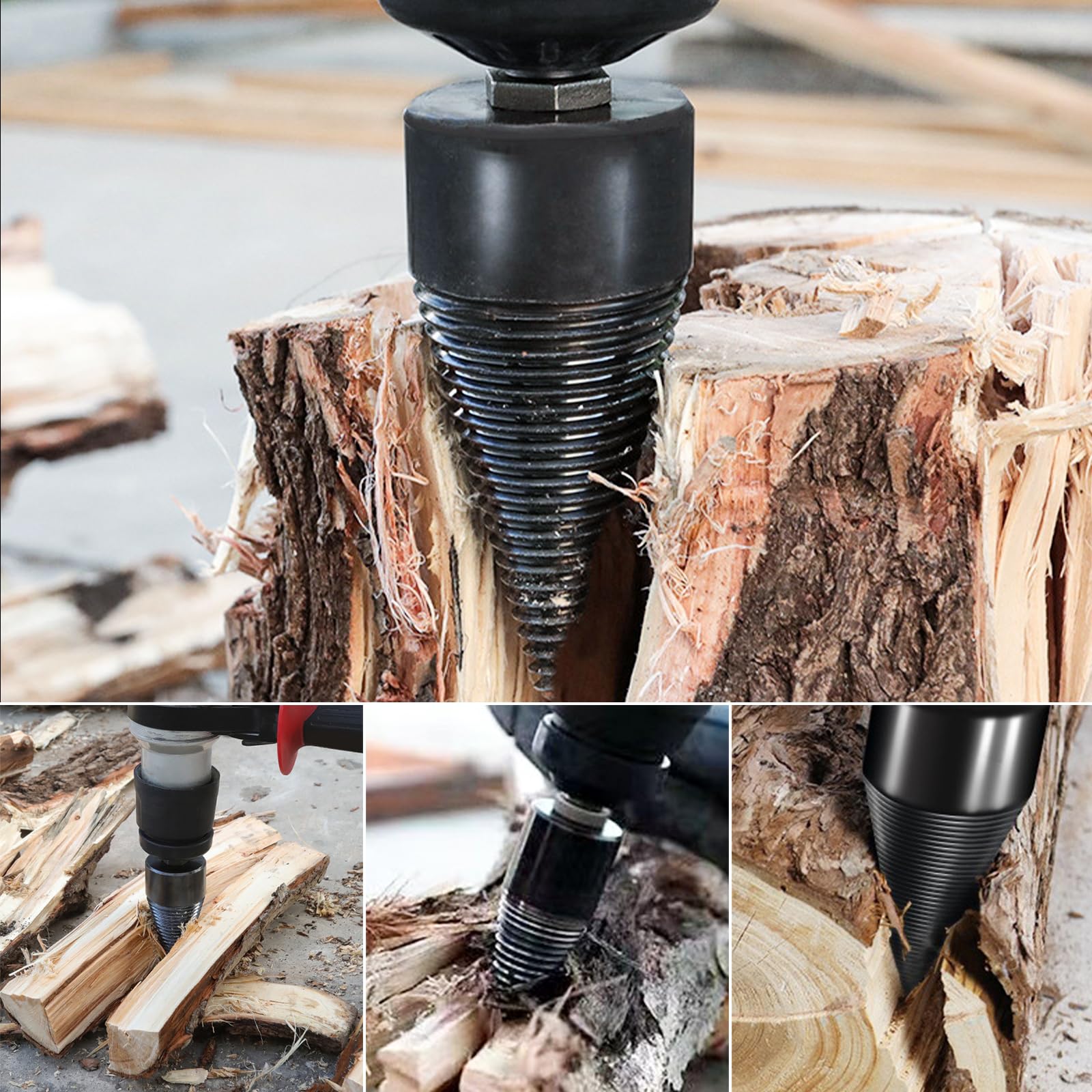 DASIAUTOEM Trapano spaccalegna 45 mm + 32 mm con 4 maniglie per trapano, punta per legna da ardere, vite conica, spaccalegna per legno spaccalegna conico