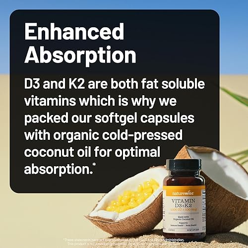 Miniatura 9 de NatureWise Vitamina D3 4000IU + K2 (MK7) 100mcg con aceite de coco orgánico extra virgen  Apoya la absorción de calcio, salud ósea e inmune  Sin