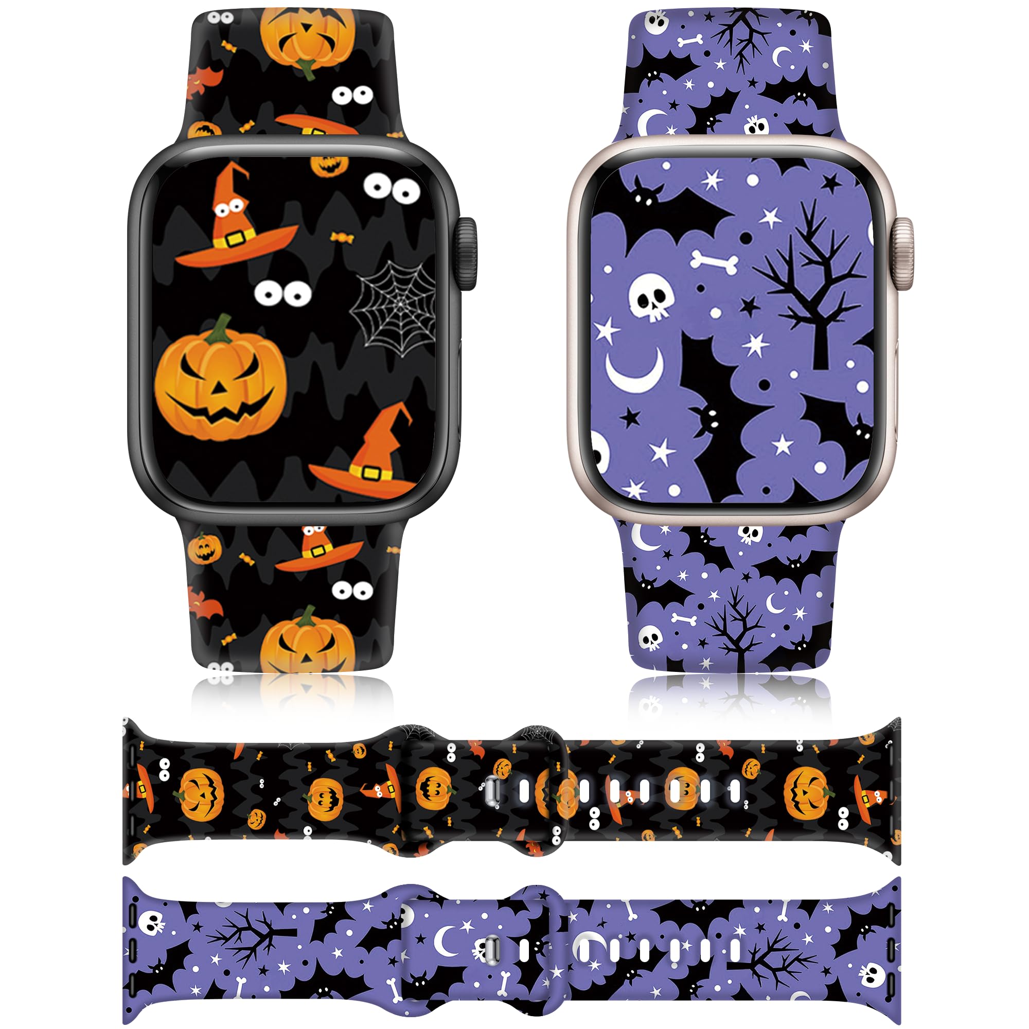 Halloween-Armband, kompatibel mit Apple Watch, 41 mm, 40 mm, 38 mm, Silikon, Kürbis-Violett, Fledermaus-Armband für Damen und Herren, niedliches, modisches und leichtes Armband mit iWatch Serie 9, 8,
