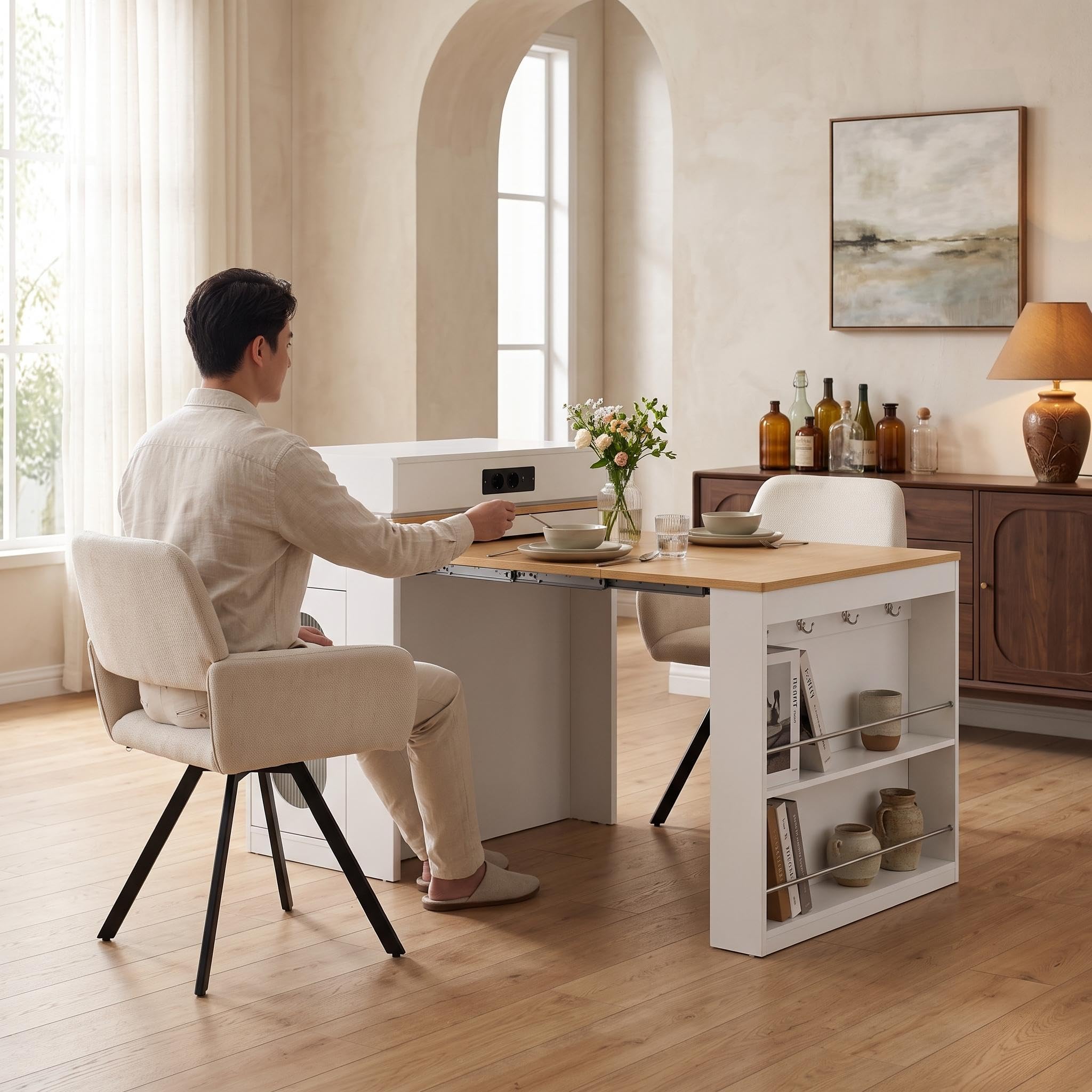 FurnitureR Ensemble de salle à manger en MDF avec table extensible et 2 chaises pivotantes
