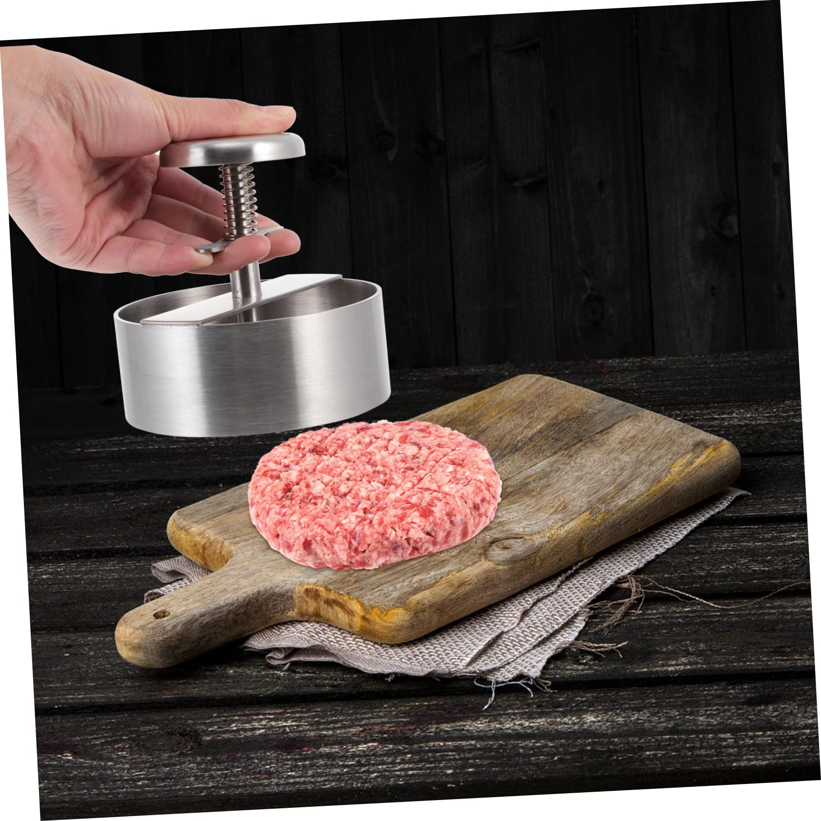 BESTonZON 1pc Stainless Steel Burger Press Tool Durable Kitchen Utensil for Evenly Cooked Beef Patties Easy to Clean Meat Compact Design for Home Grill Use Silver