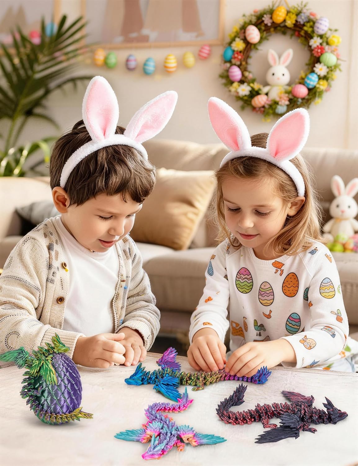 Prefilled Easter Eggs with3D Printed Dragon with Wings and Egg, 8" 3D Articulated Crystal Winged Dragon Egg, Surprise Animals Figurines Fidget Dragon Toys for Boys Kids Teen (Rainbow)