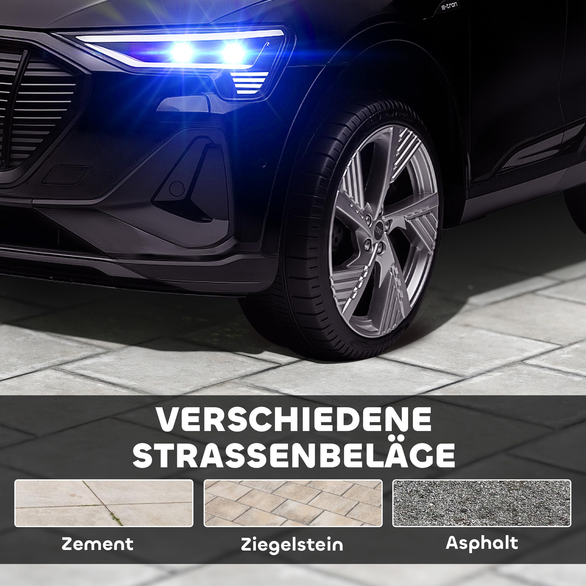 HOMCOM Elektro Kinderauto 12V Audi E-tron Elektrofahrzeug mit Fernbedienung, Sicherheitsgurt und Musikfunktion (MP3/USB/TF), Kinderfahrzeug für 3-5 Jahre, 3-5 km/h, Schwarz