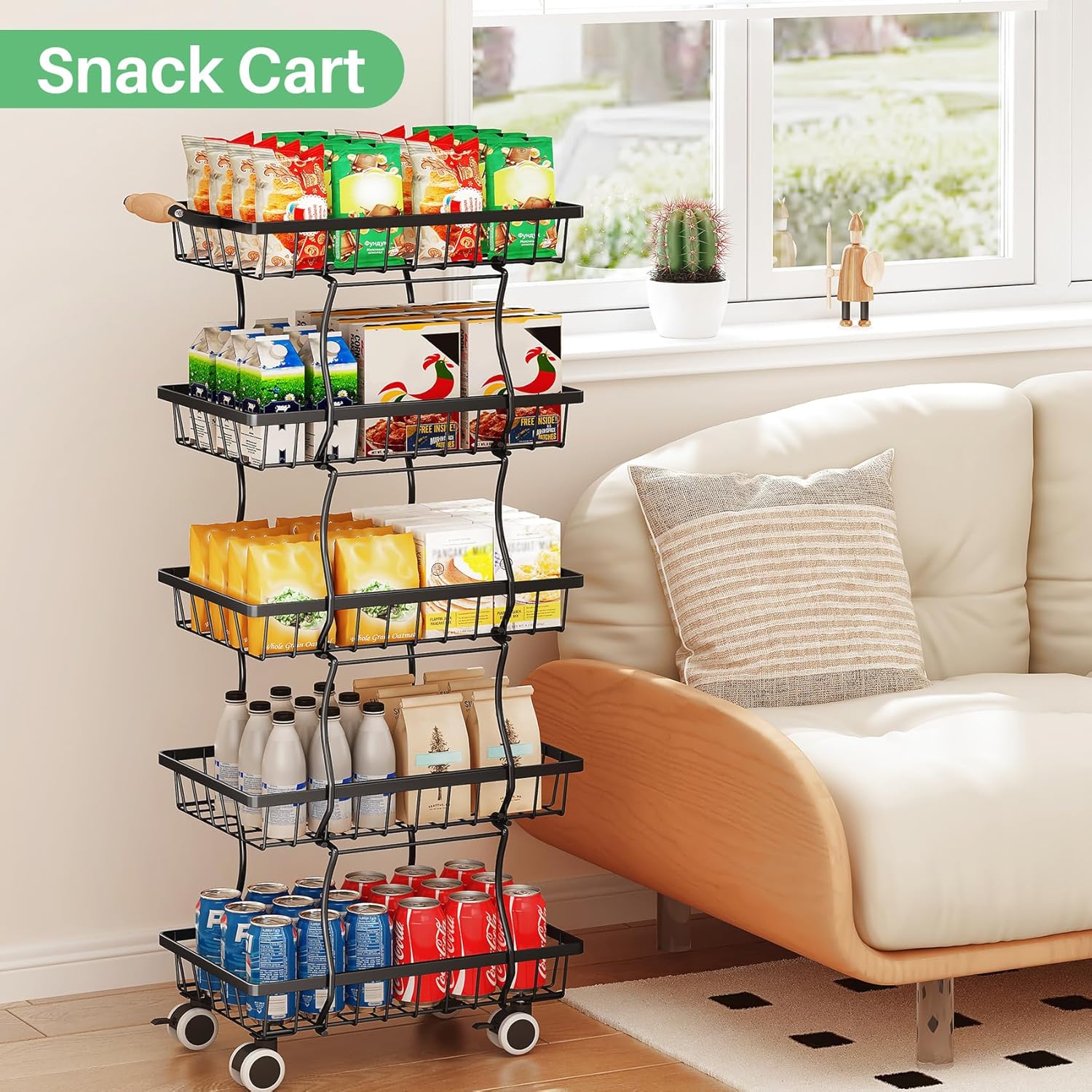 SAYZH Fruit Basket Kitchen Pantry Organizers and Storage - 5 Tier Stackable Metal Wire Basket Stand for Fruit Vegetable Snacks Jars Bins Containers Organization, Black - Image 6