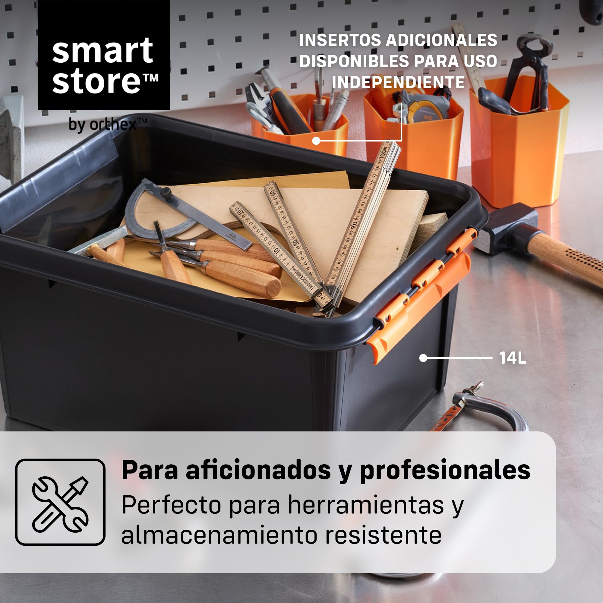 SmartStore Caja Almacenaje Resistente con Tapa I 49L I Pack 4 Cajas Apilables I Garaje Taller Mudanza I Cierre Clip I Made in Sweden I Negra I 59 x 39 x 34 cm