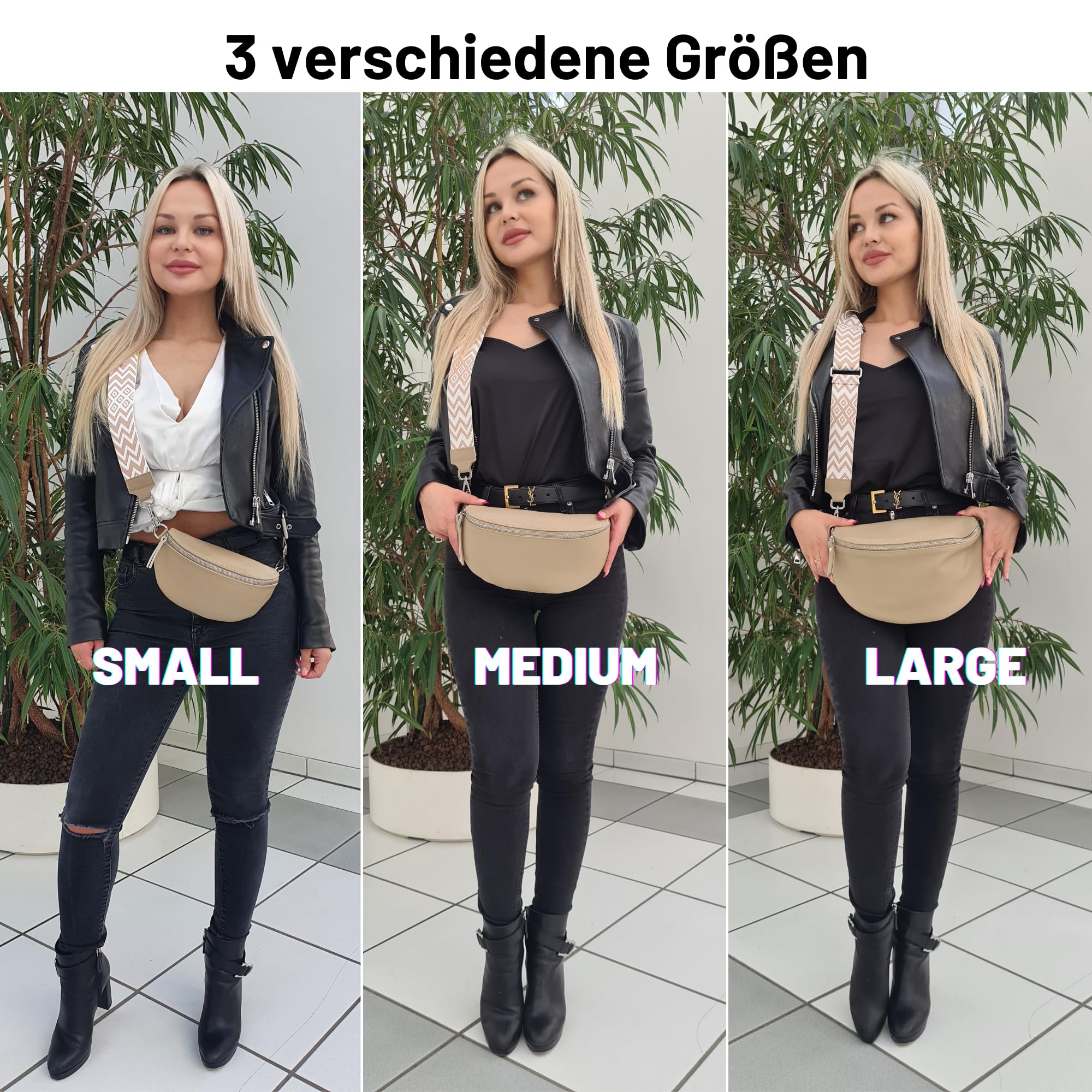 Blade Marsupio da donna in vera pelle, elegante marsupio, da donna, con 2 motivi e pelle staccabili e regolabili, tracolla da donna, tasca sul petto di alta qualità per donne, Beige-2., m, Marsupio