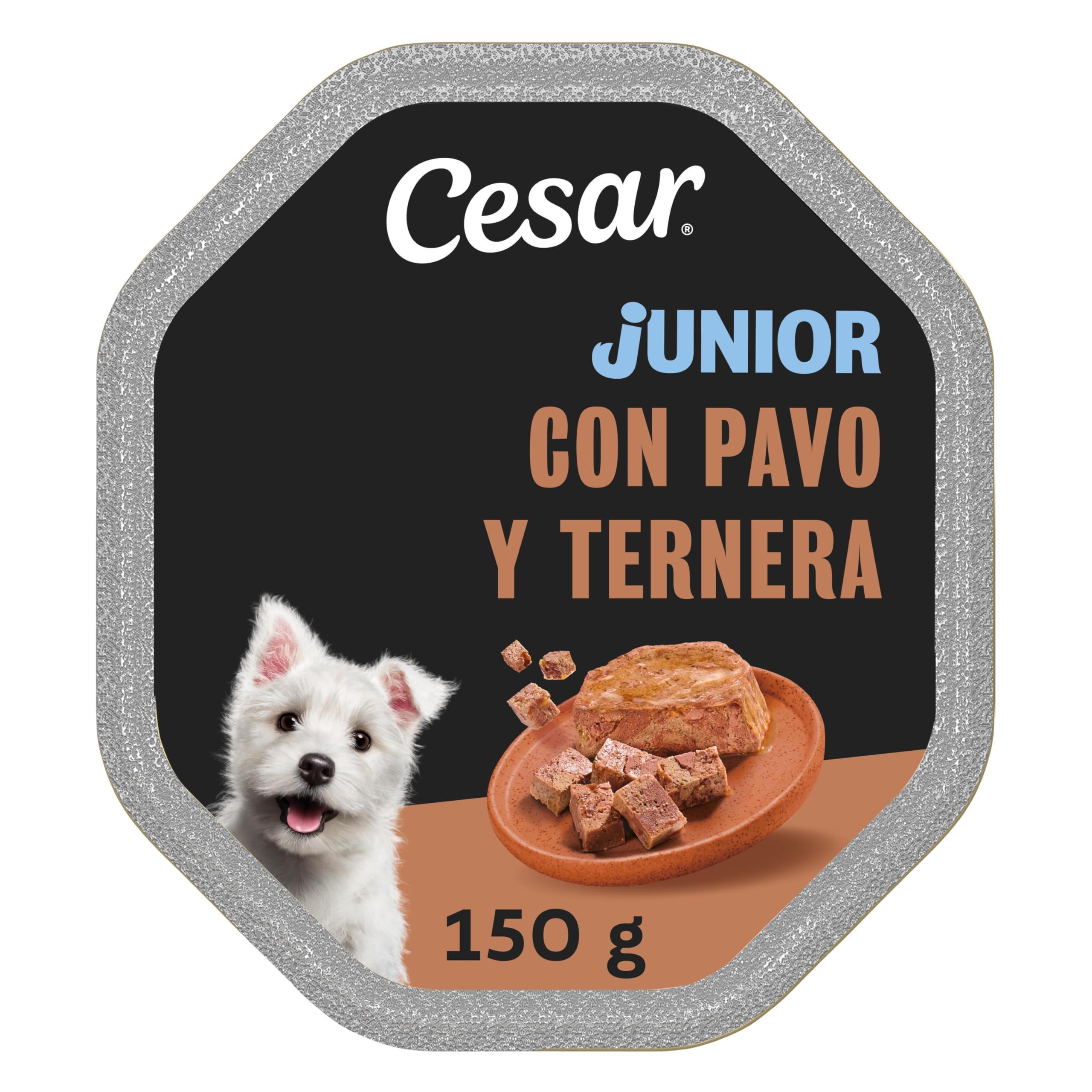 Cesar Comida Húmeda en gelatina para Perros Cachorros Sabor Pavo y Ternera (Pack de 14 Tarrinas x 150g)