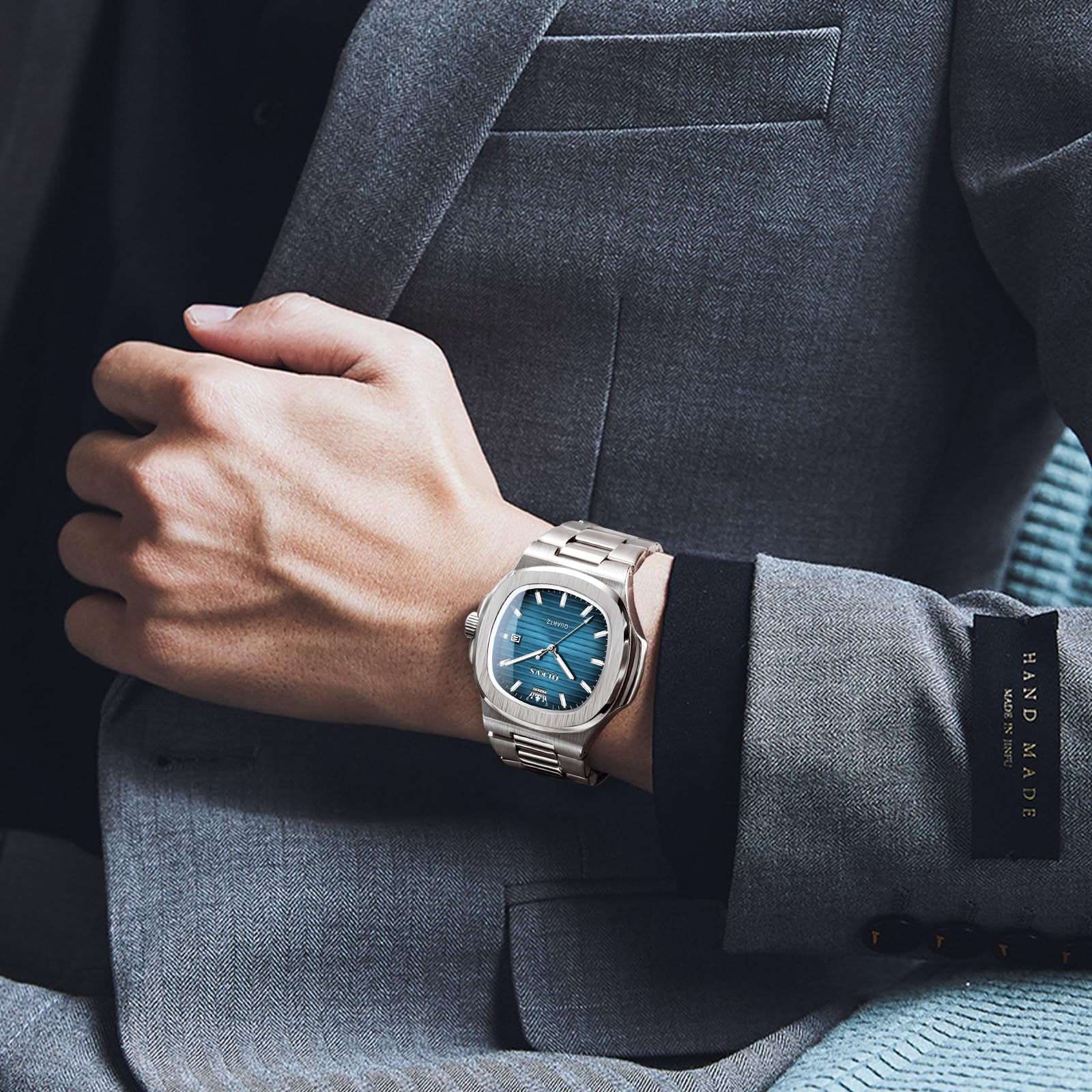 OLEVS Uhren Herren, Groß Wählscheibe Analoger Quarz Herrenuhr, Geschäft Edelstahl Band Wasserdicht Leuchtend Herrenarmbanduhr, Großes Handgelenk Herrenuhr mit Datum