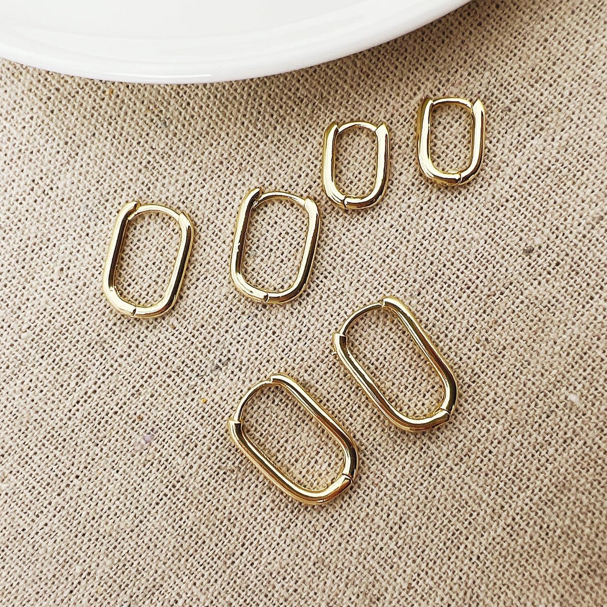 3 Pairs Chunky Gold Hoop Earrings Sets for Women Gold Hypoallergenic Oval Huggie Earrings Lightweight Thick Rectangle Hoop Earrings Trendy Jewelry for Women - Image 3