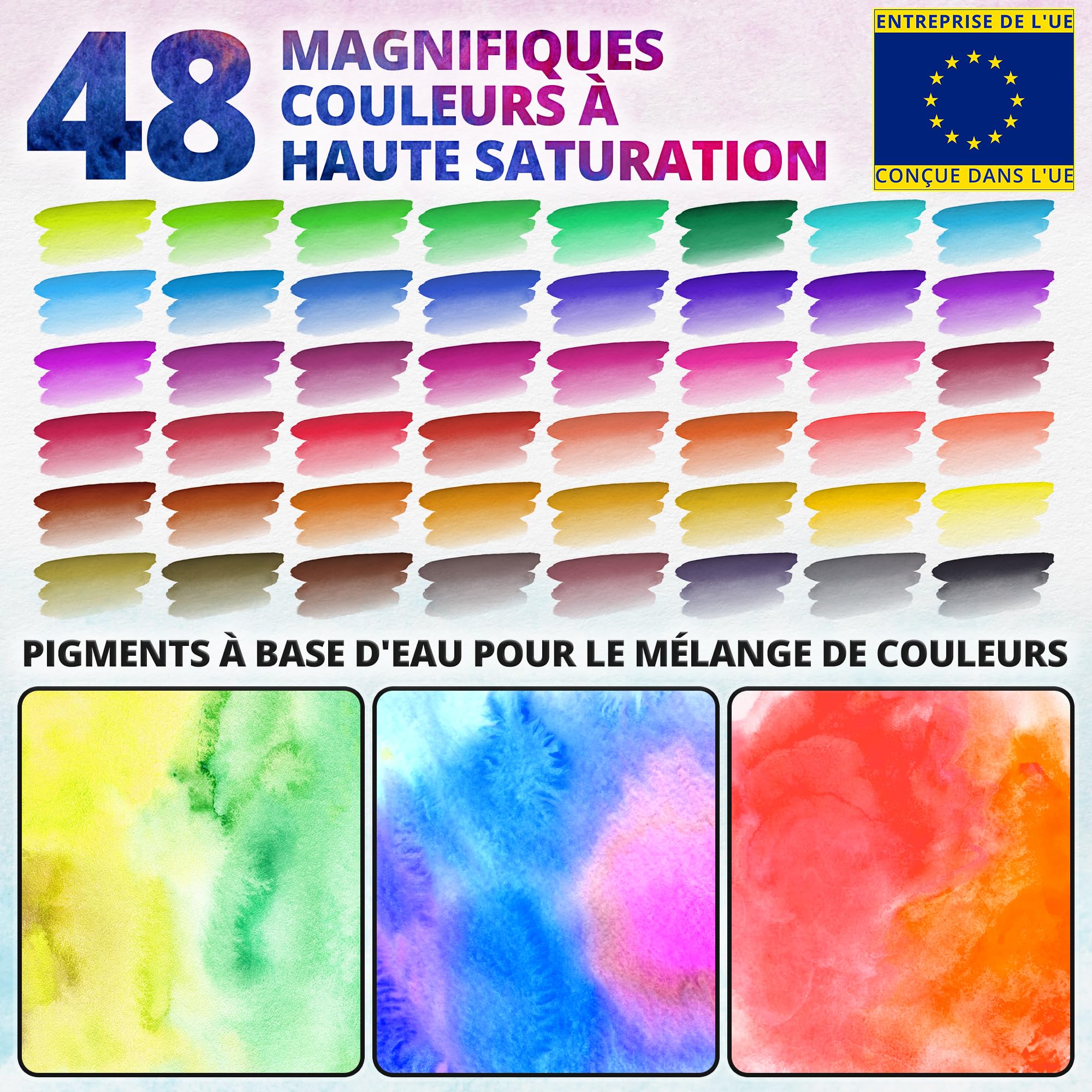 Creativepeak Stylos pinceaux aquarelle, 48 marqueurs de coloration à pointe souple avec 2 estompeurs, ensemble de stylos aquarelle pour calligraphie et lettrage