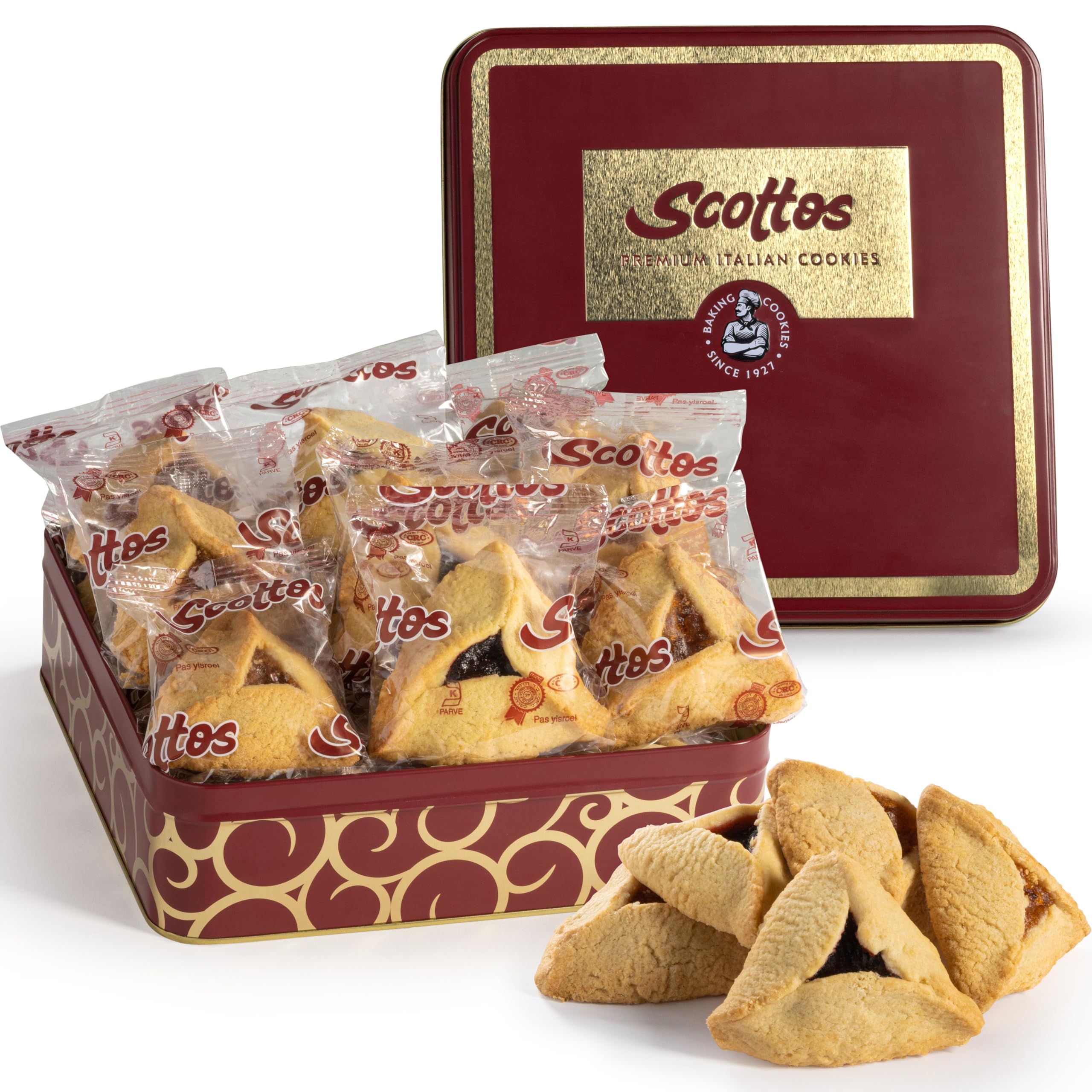 Scotto's Cookies Bakery Fresh Favorites - Pack of 15 Tasty Humentashen – Individually Wrapped Gourmet Humentashen Assorted Raspberry and Apricot jam filled - holiday christmas , Care Package, Purim Cookies Gift Baskets for men women Food