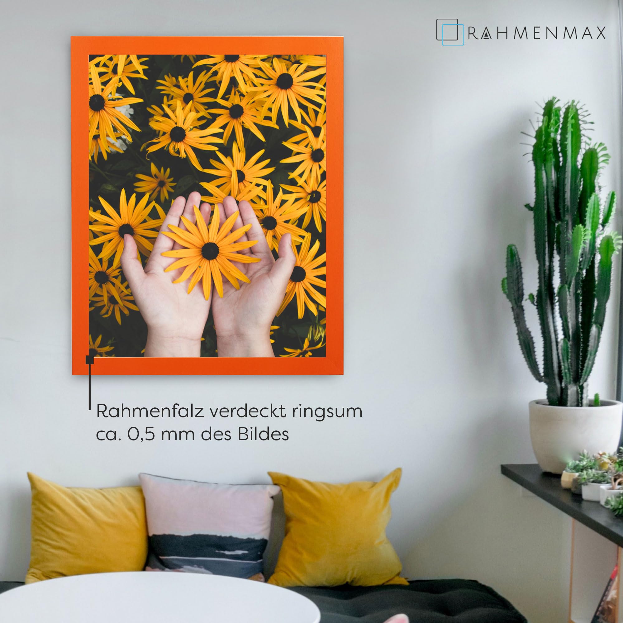 Morena MDF Rahmen für Bild 74x87cm Orange schlicht mit Acrylglas | zum Aufhängen Hoch- und Querformat/Maßanfertigung möglich/Puzzle Rahmen/mit 1mm klarem Acrylglas