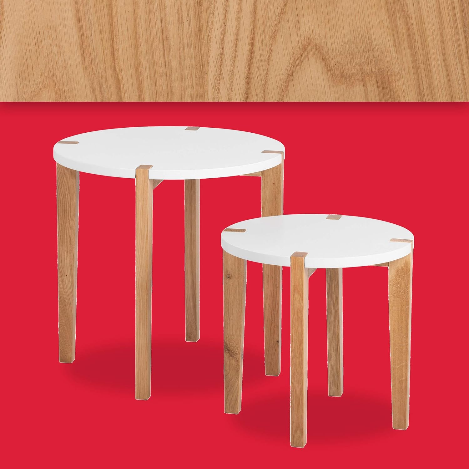 Universal Expert Abacus, Round Side Tables, Set of 2, Oak