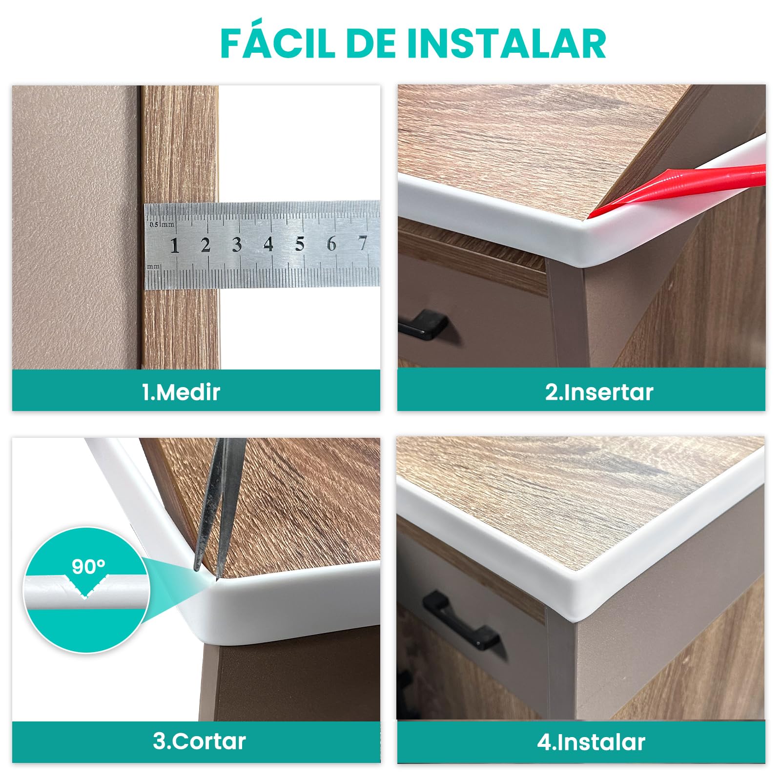 LeapBeast Forma U Cinta de Madera Cantos, 5M TPE Adhesiva Perfil Goma Cantoneras Cubrecantos, Silicona Cinta Tiras de Cantear - Bordes Mesa Muebles Protector