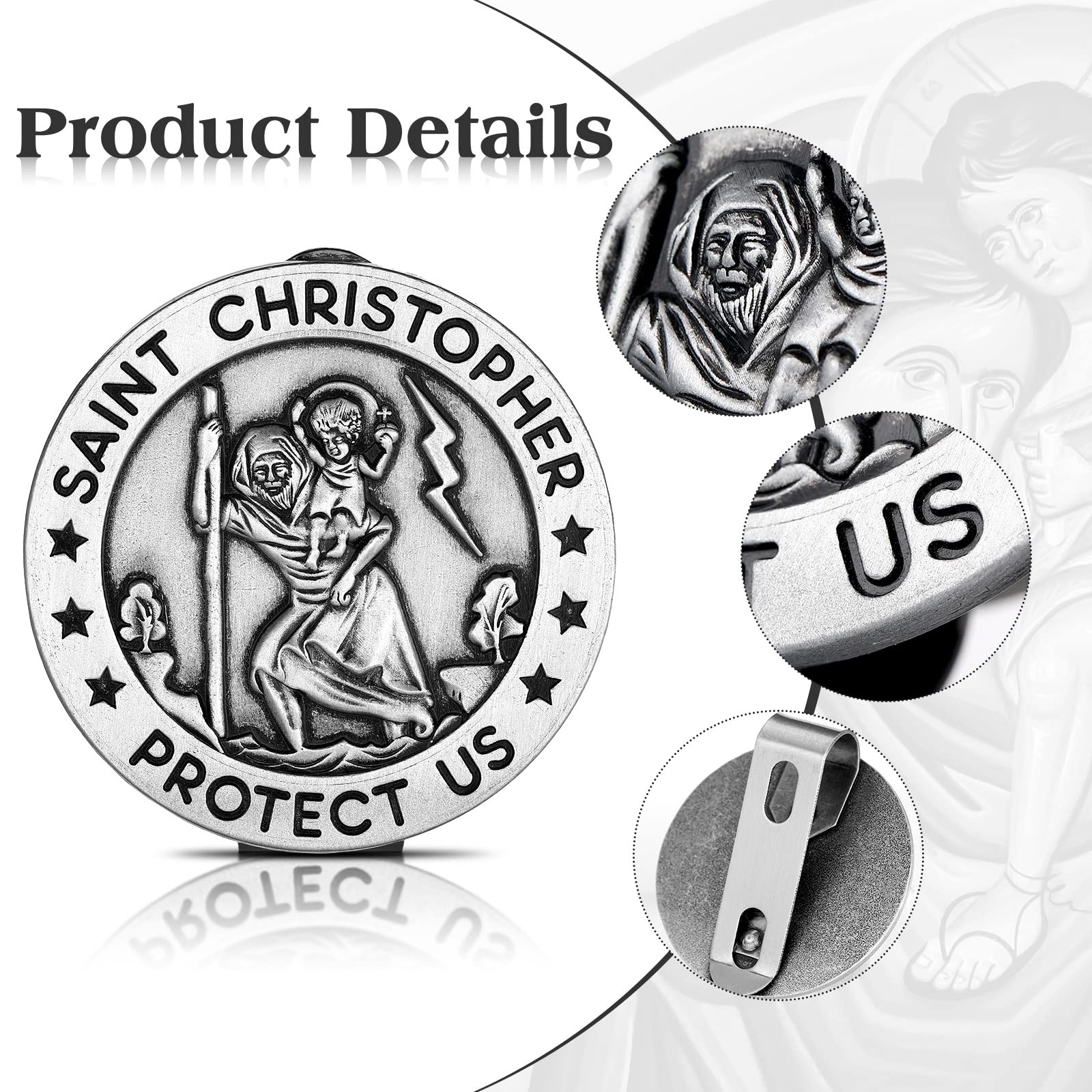 Tallew 4 Pieces St Christopher Medals for Car Religious Car Visor Clips Catholic St Christopher Automotive Car Medals — view 2