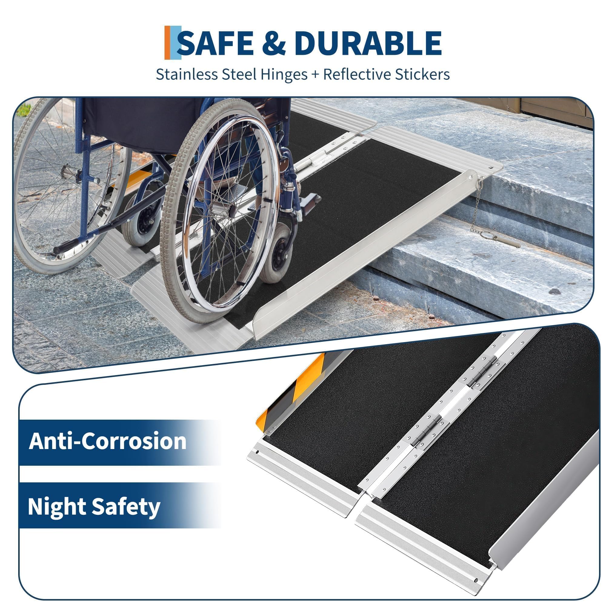 Garvee Rampa di carico pieghevole in alluminio 122 cm (4 ft) per sedia a rotelle e scooter - Leggera e portatile - Portata 272 kg - Antiscivolo, blocco sicurezza - Auto, soglie/gradini, porte