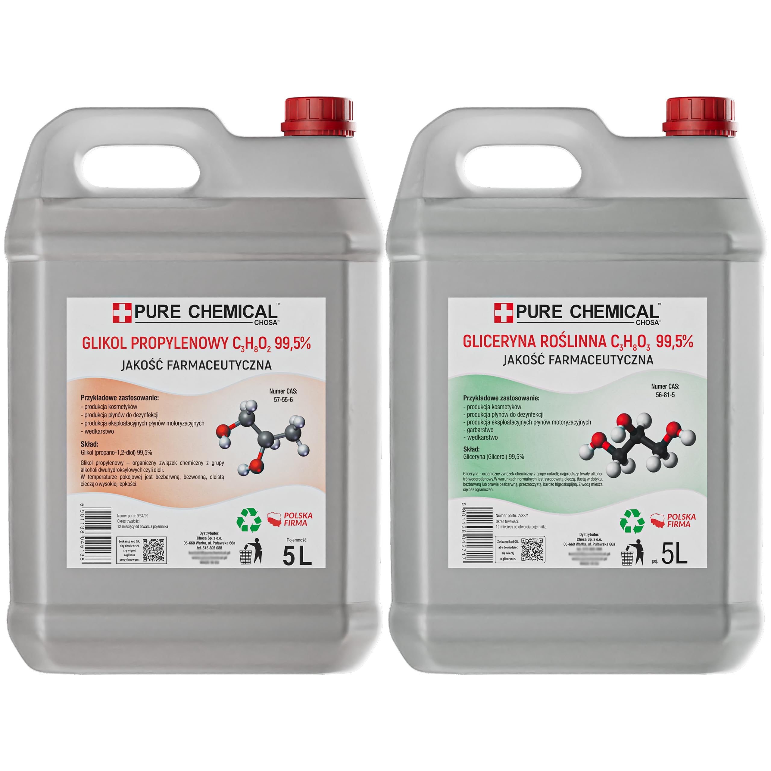 CHOSA Glicerina Vegetale 5 litri Glicerolo E422 VG 99,5% Puro Grado Farmaceutico per Capelli e Corpo