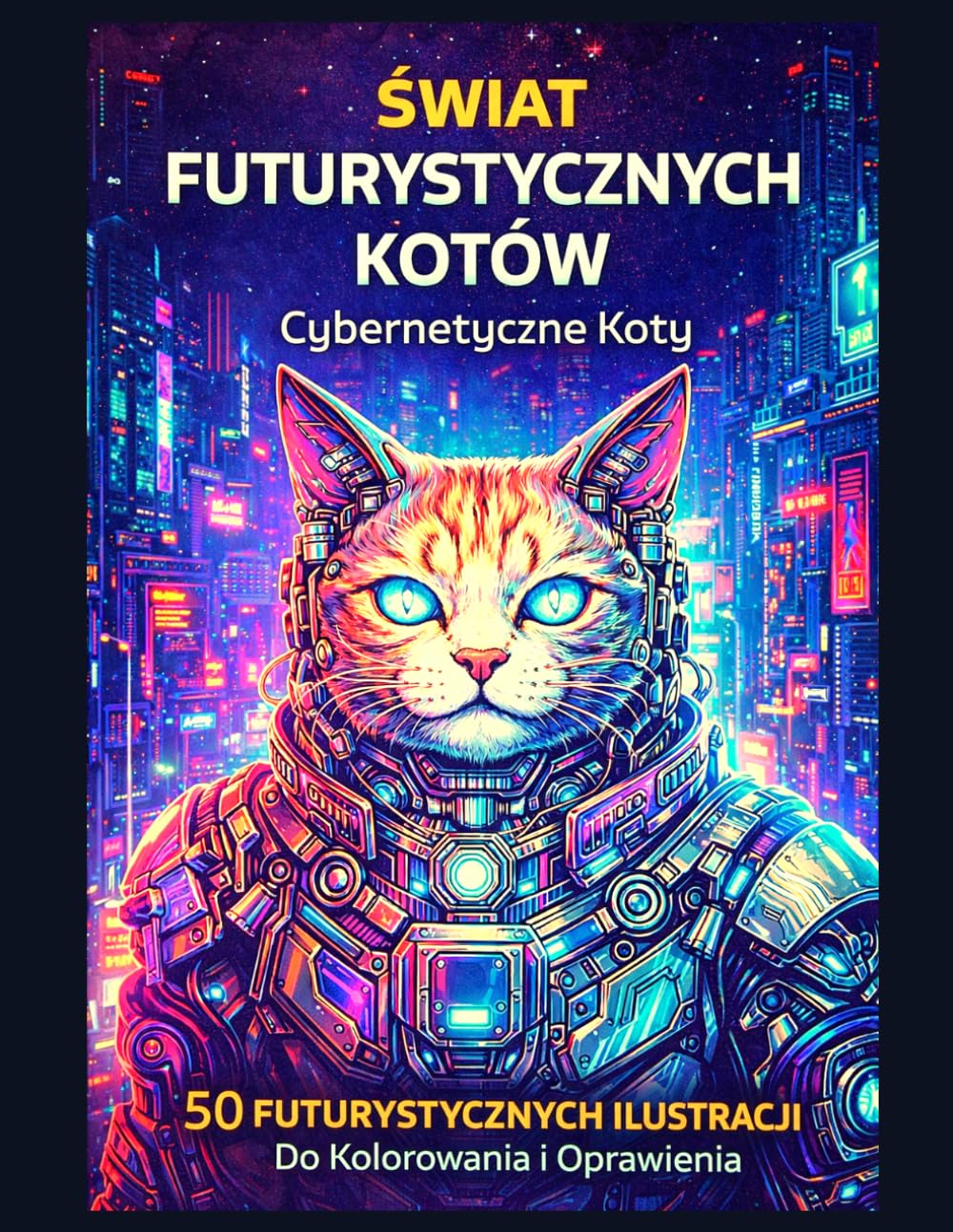 Świat Futurystycznych Kotów: Cybernetyczne Koty: 50 futurystycznych ilustracji do kolorowania i oprawienia – książka do kolorowania science fiction dla dorosłych i młodzieży