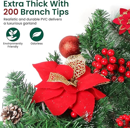 Miniatura 3 de Guirnalda de Navidad con luces, guirnalda de Navidad de 9 pies con 30 luces LED, funciona con pilas, decoraciones de Navidad artificiales para