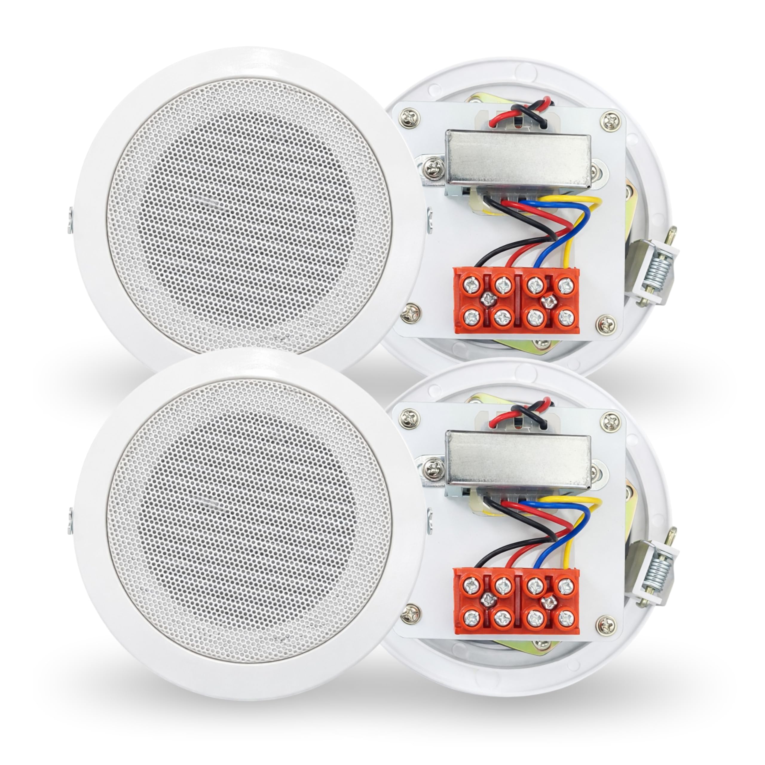 Powerlink 3-Inch 10-Watt Wired in Flush Mount Ceiling Speakers for Office, Kitchen, Home Theater, Covered Porches (White)(Pack of 4)(Metal Grill)(with LMT)