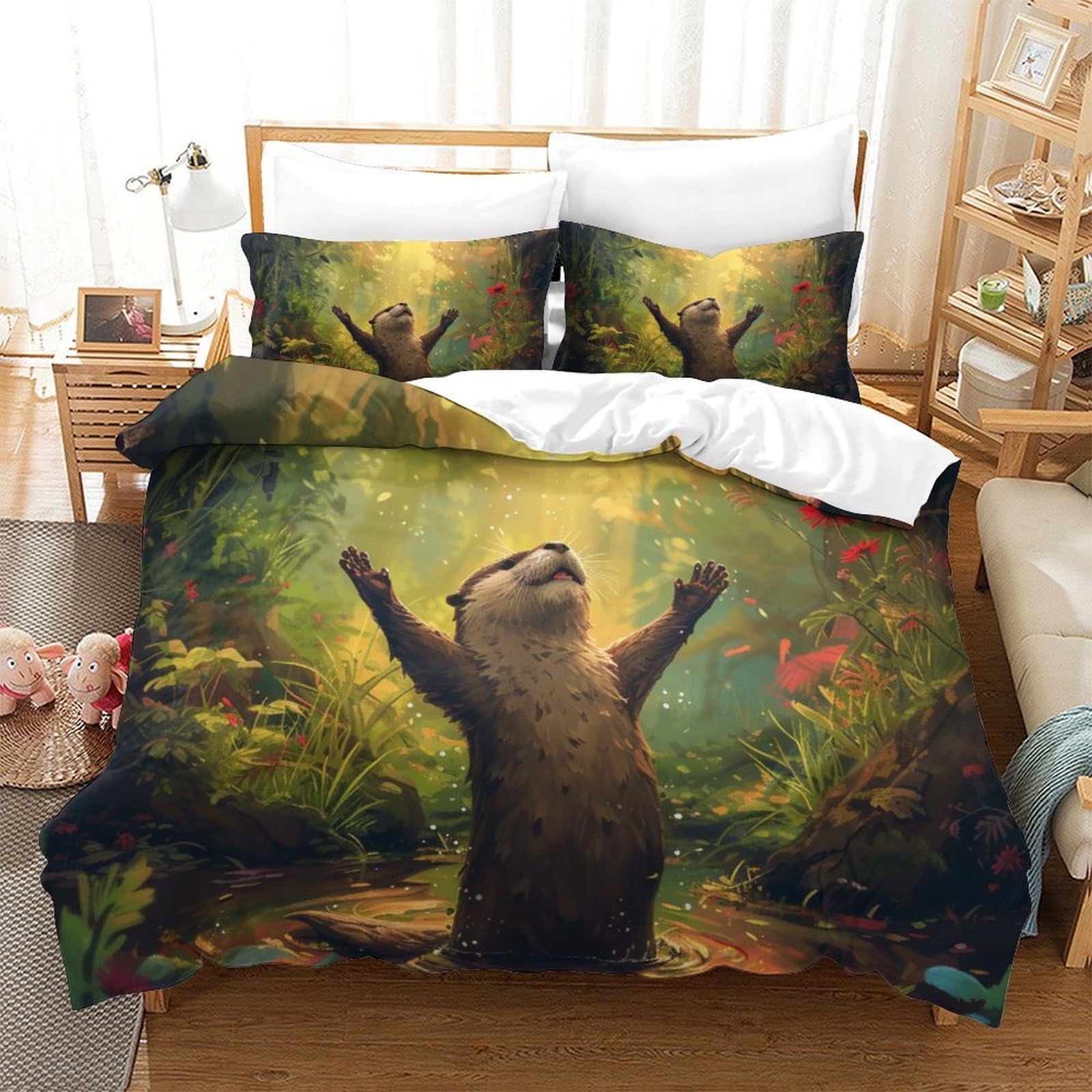 Housse de couette loutre 3D lit super king 260x220 parure de lit microfibre respirante