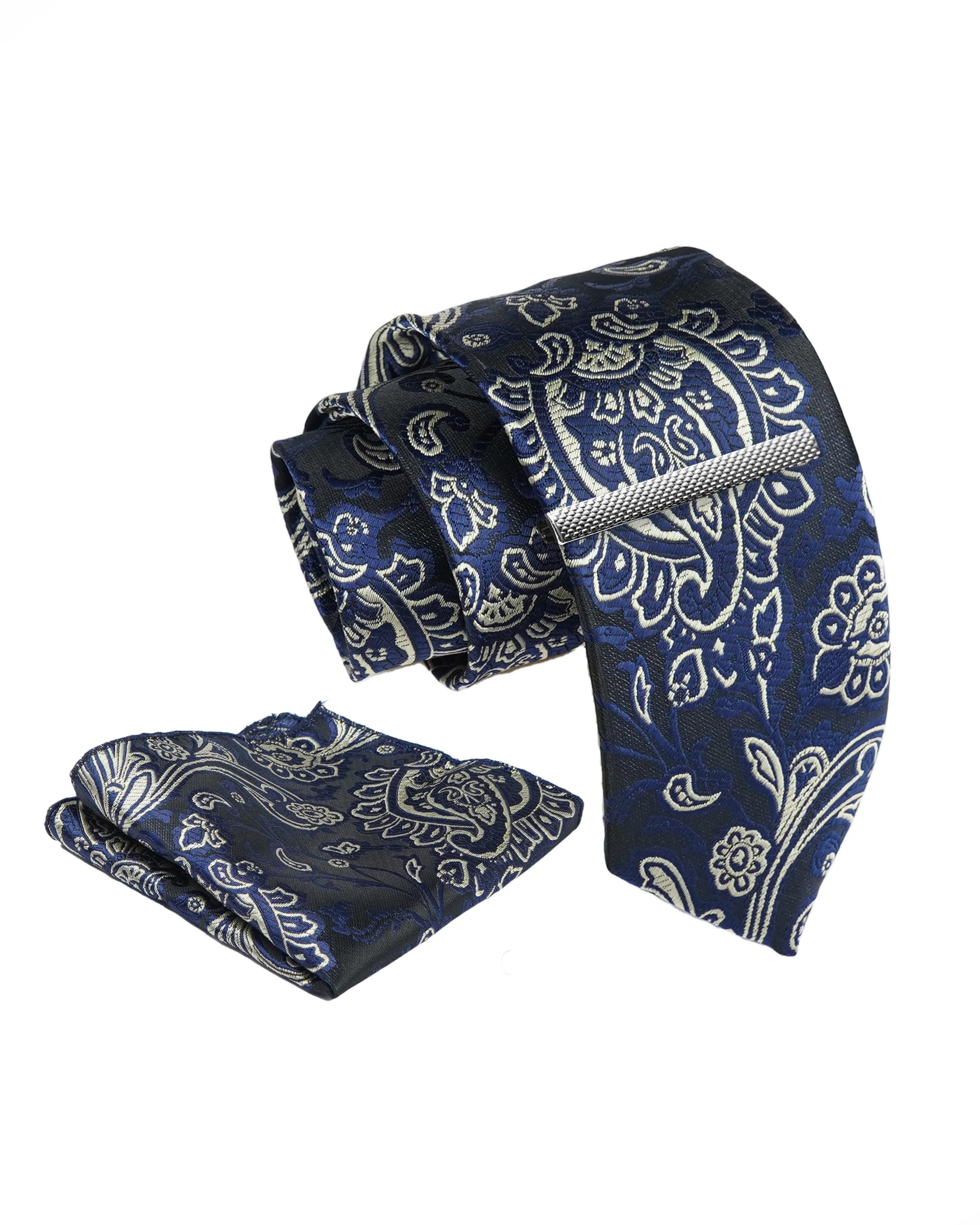 axlon Tie for Men – Floral Silk Neck Ties Set with Cufflinks Flower Pin, Pocket Square & Black Gift Box, Combo Necktie Sets for Office Wear, Formal Suits & Weddings (Deep Navy Blue, NXSMX_114)-picture-21