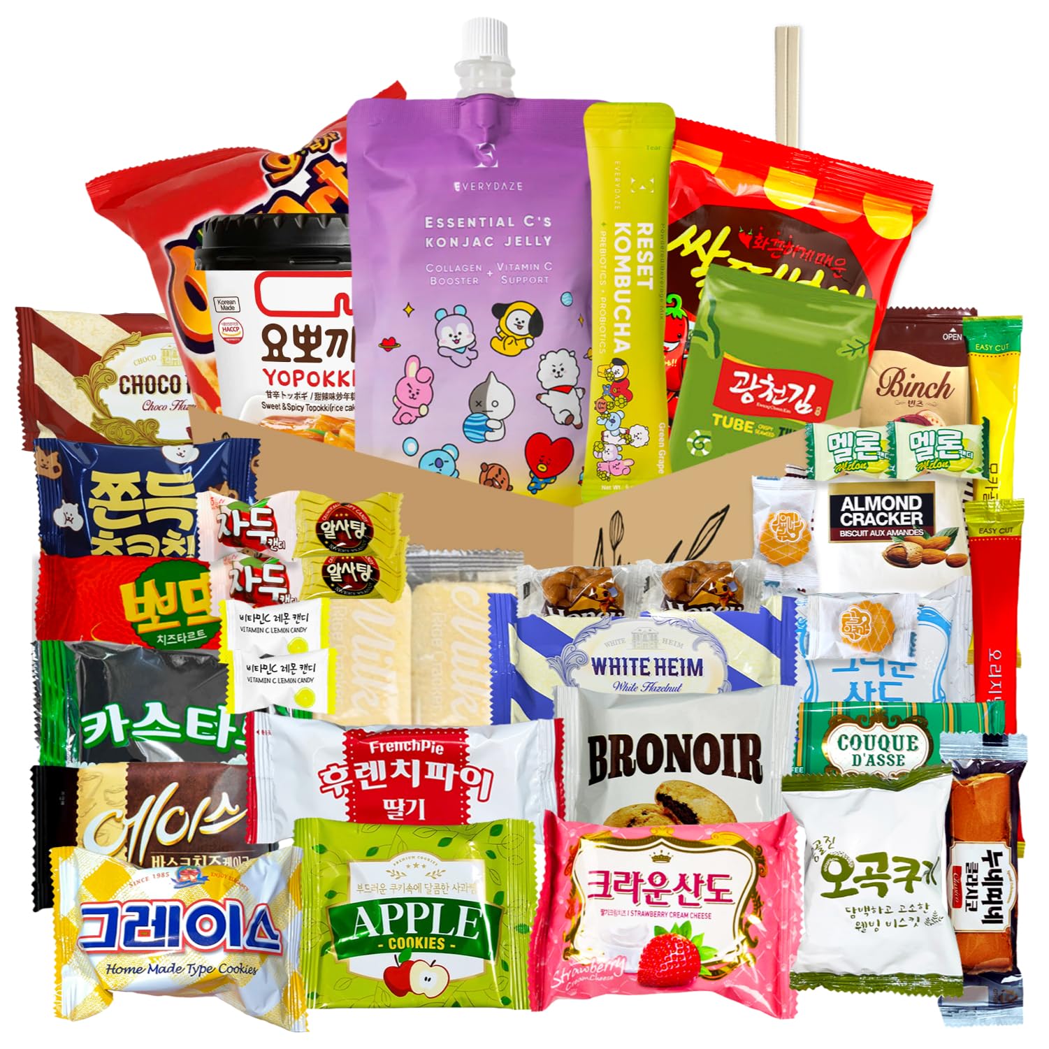 Valentines Day Journey of Asia Korean Snack Box 36 Count Care Package Individually Wrapped Essentials Packs of Candy, Snacks, Chips, Cookies, Treats for Friends, Family, Kids, Children, Teens, College