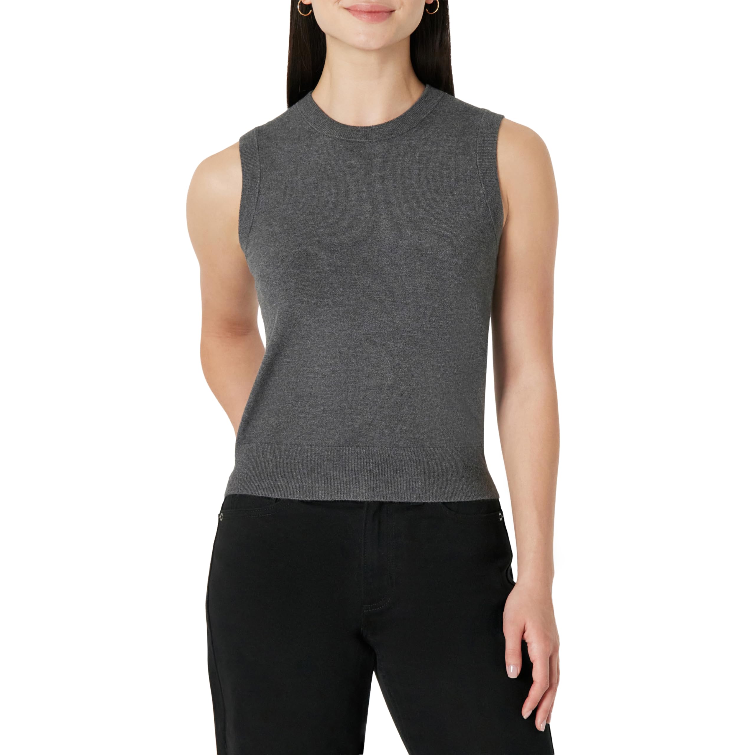 Amazon Essentials Women's Regular-Fit Crew Neck Knitted Vest, Charcoal Heather, XXL