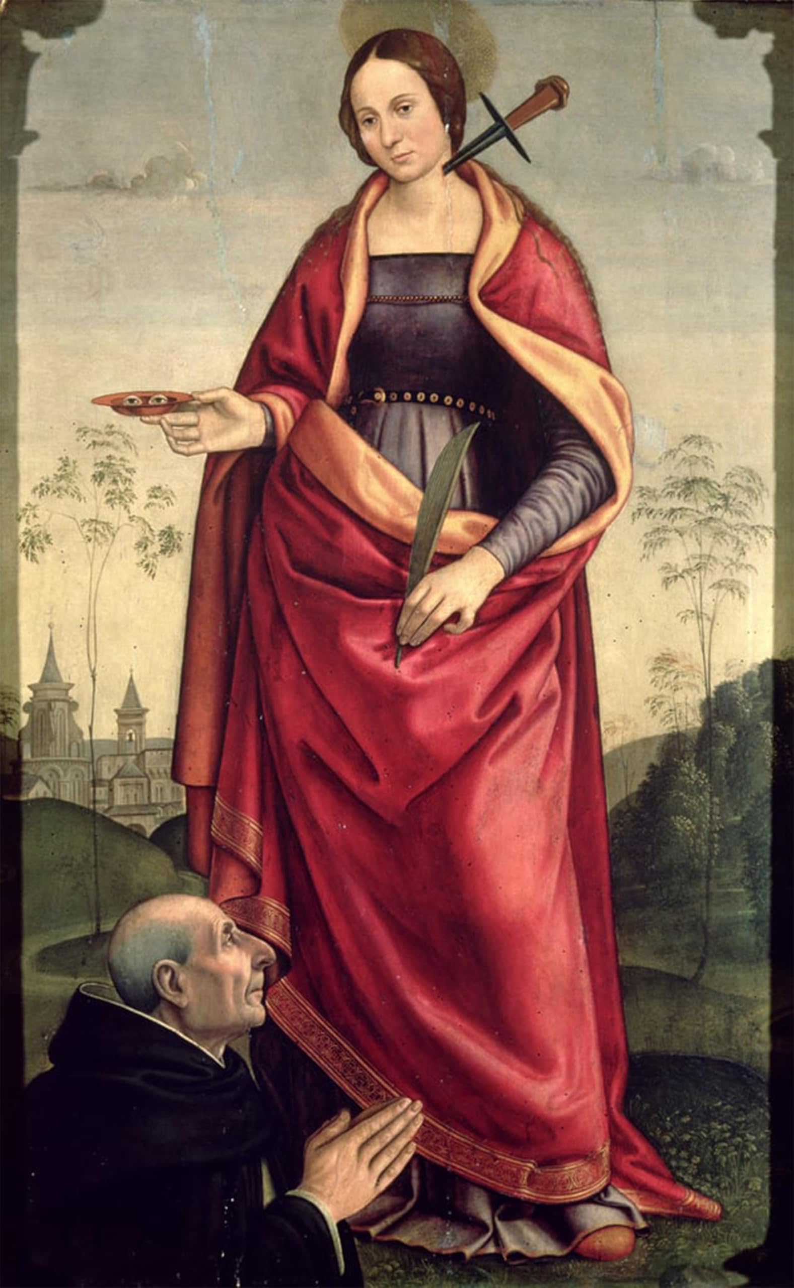 Lienzo de Santa Lucía e un donatore de Domenico Ghirlandaio en alta resolución 60x90cm 5