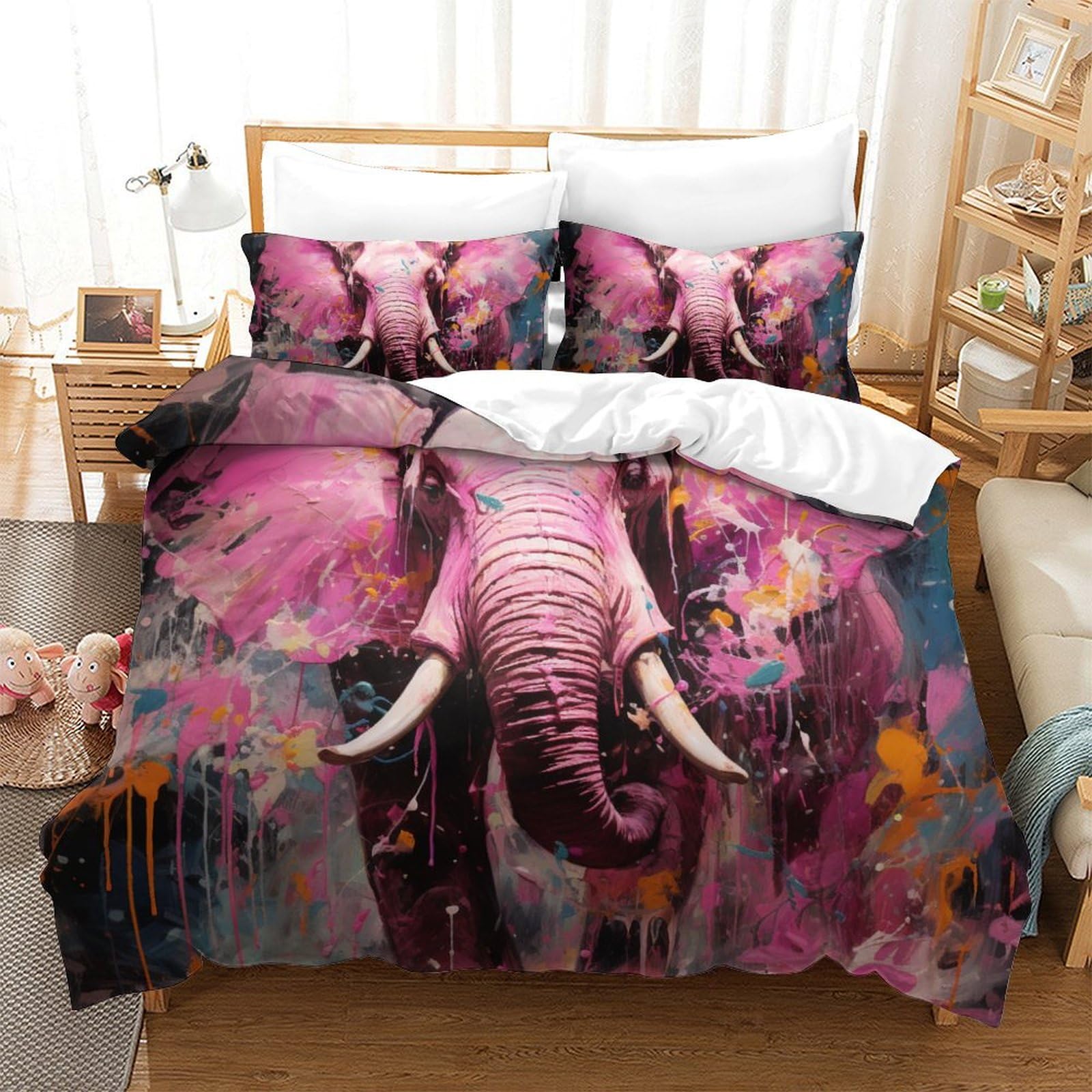 Housse de couette éléphant 3D Super King parure de lit au design moderne