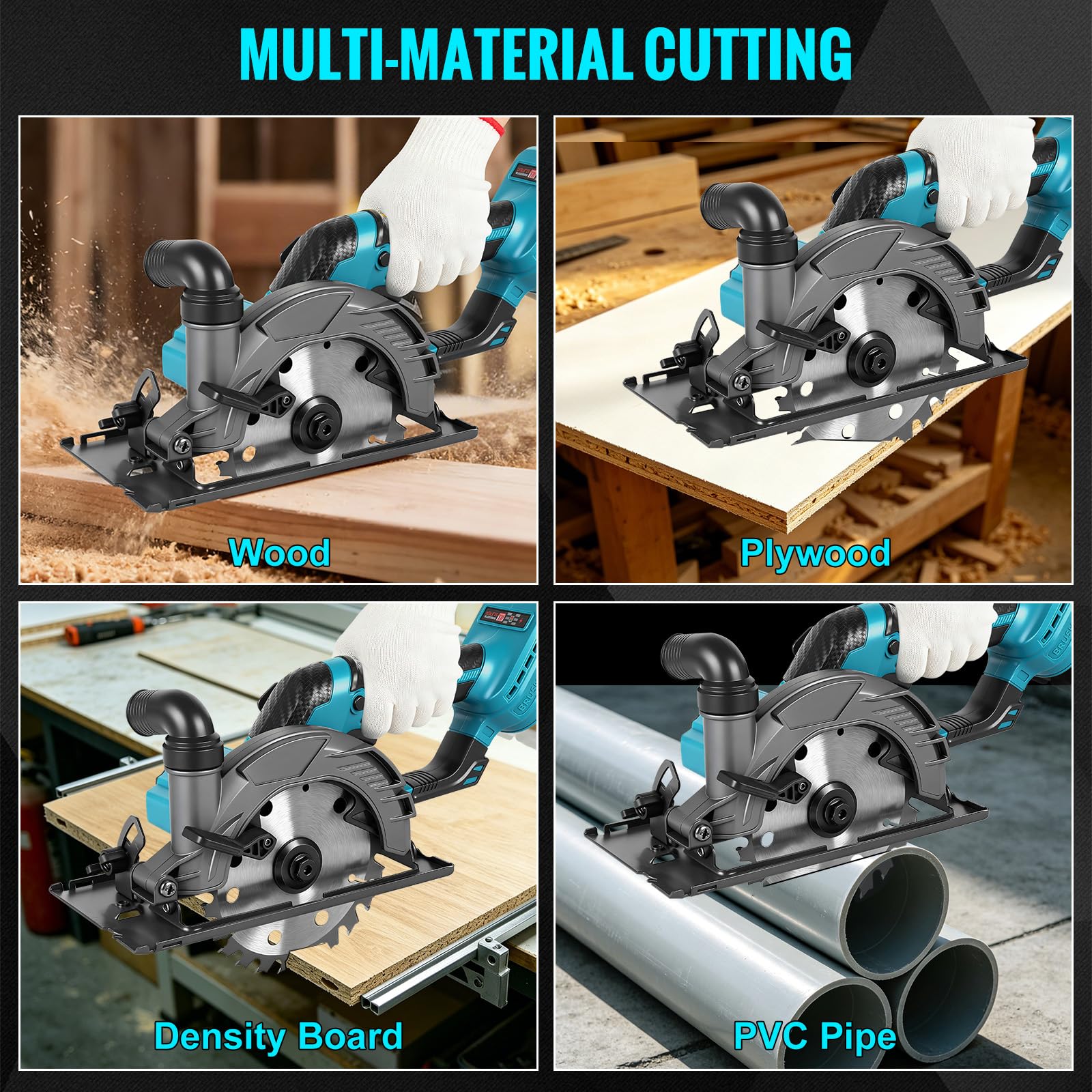 Akku Kreissäge für Makita 18V Batterie – Bürstenlose Mini Handkreissäge mit 2 Sägeblättern(150mm) – 6500 U/min, Schnitttiefe 56 mm, 0‑45° neigbar – Ideal für Holz & Kunststoff (Ohne Akku)