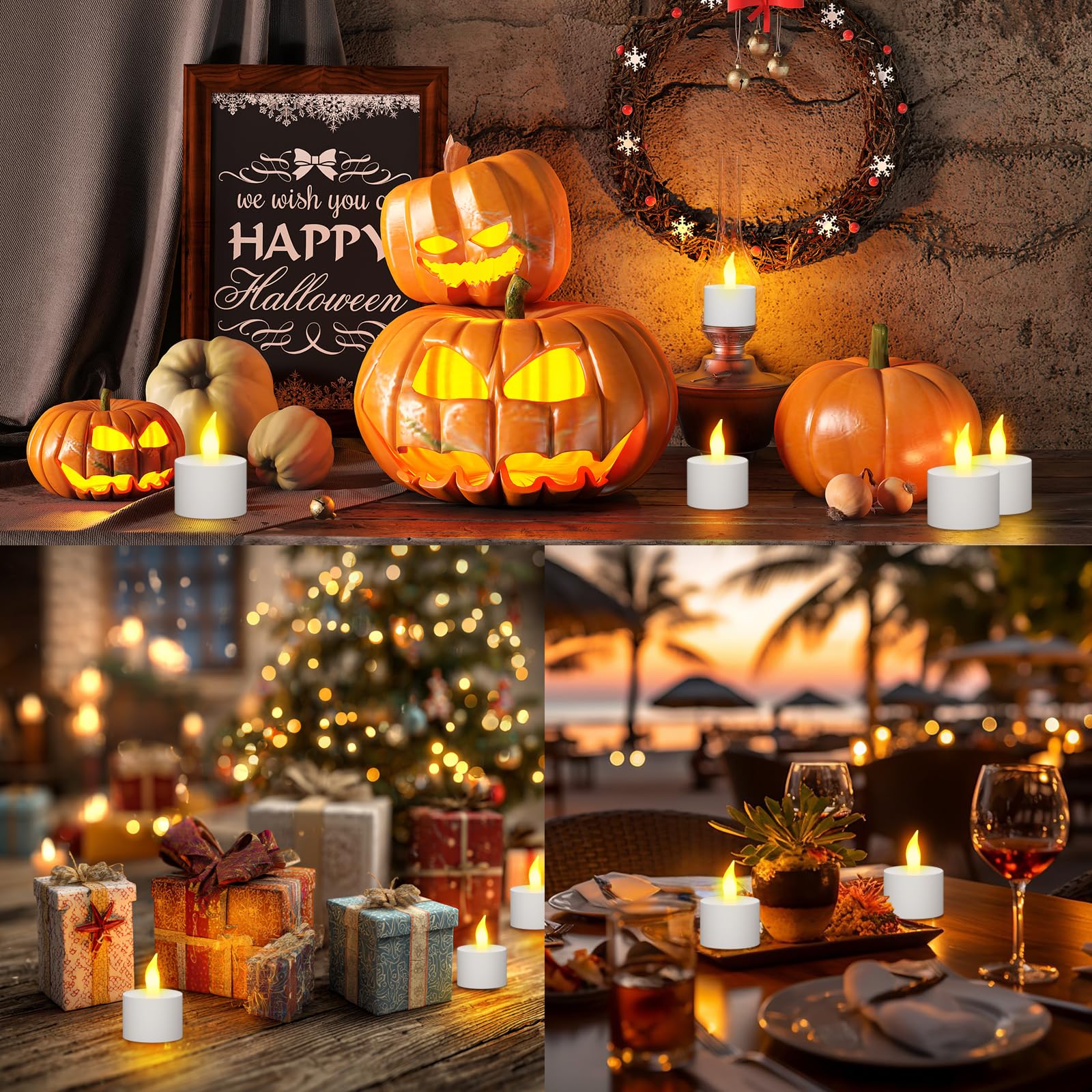 Velas de té recargables con función de temporizador y estación de carga, 12 velas LED recargables, parpadeantes, con mando a distancia, temporizador para habitaciones, salón, Halloween, Navidad