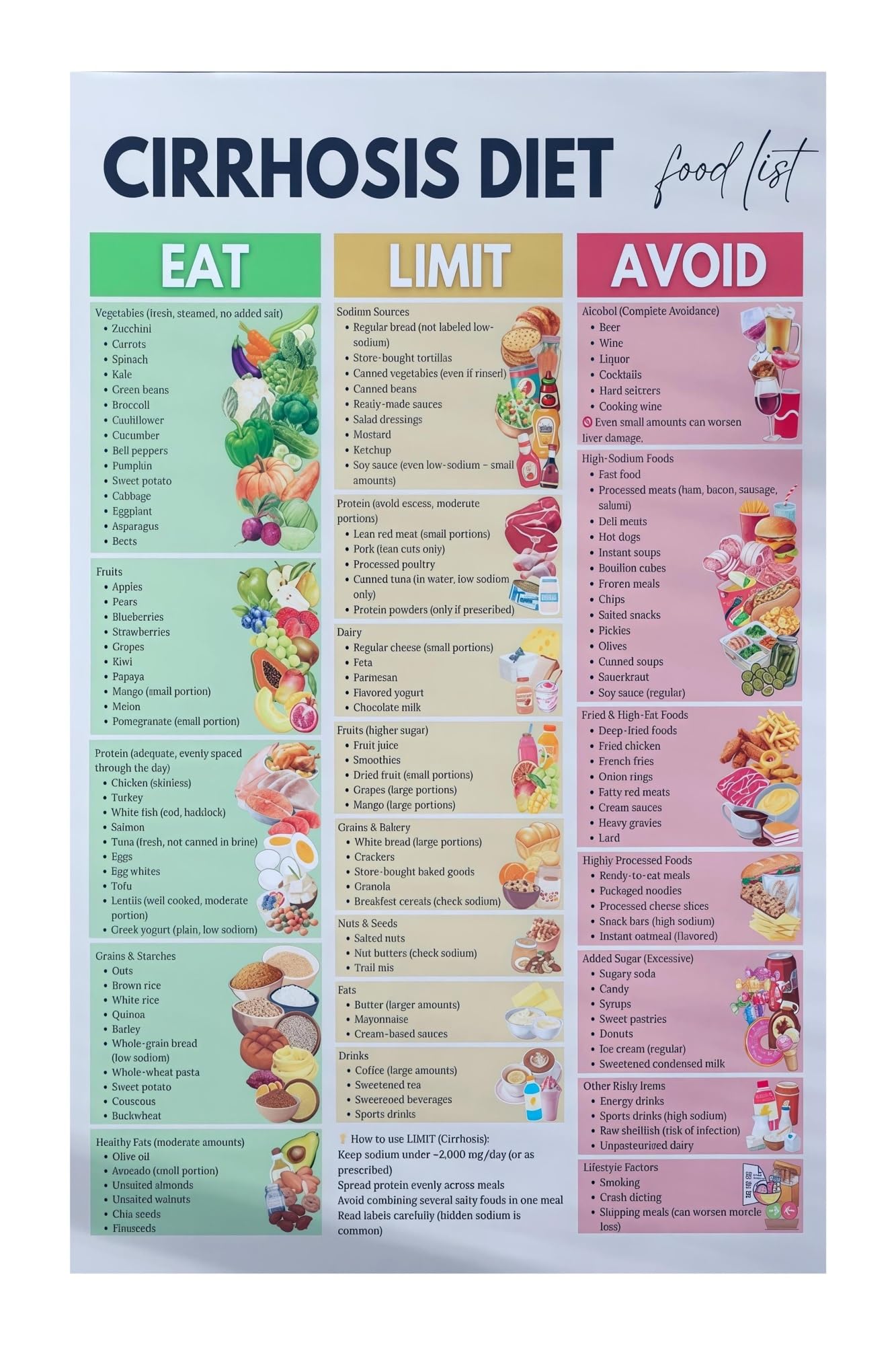 MQXFCZUX Hepatic Health Education Poster Liver Cirrhosis Diet Chart of Foods to Eat and Avoid Informational Wall-Art for Clinic Decor(Framed,08x12inch(20x30cm))