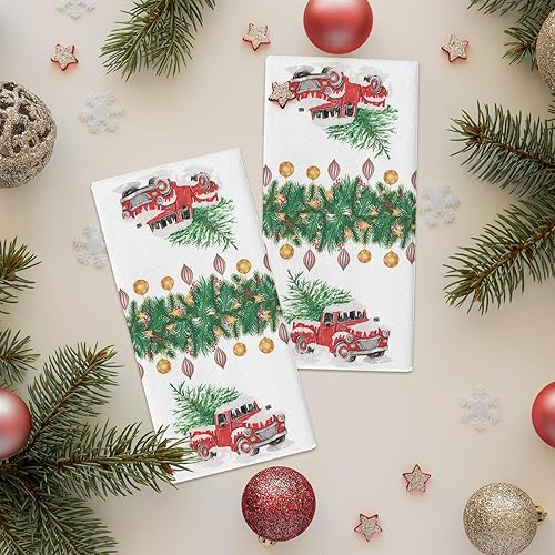 Miniatura 2 de Kitchen Towels Christmas Tree Farm Truck Absorbent Tea Towel Soft Hand Dish Towel Winter Snow Reusable Washable Cleaning Cloth Hand Bath Towels for