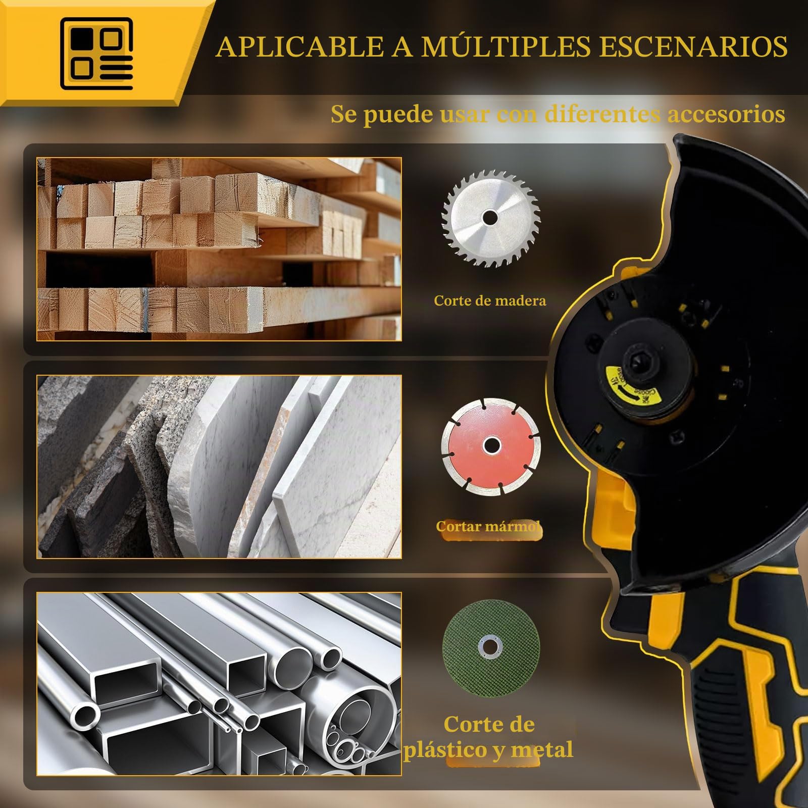 Amoladora angular inalámbrica para Dewalt 20 V, 12 000 rpm, herramienta de corte inalámbrica, amoladora eléctrica, motor sin escobillas con 6 cuchillas de 100 mm para cortar madera, plástico y metal