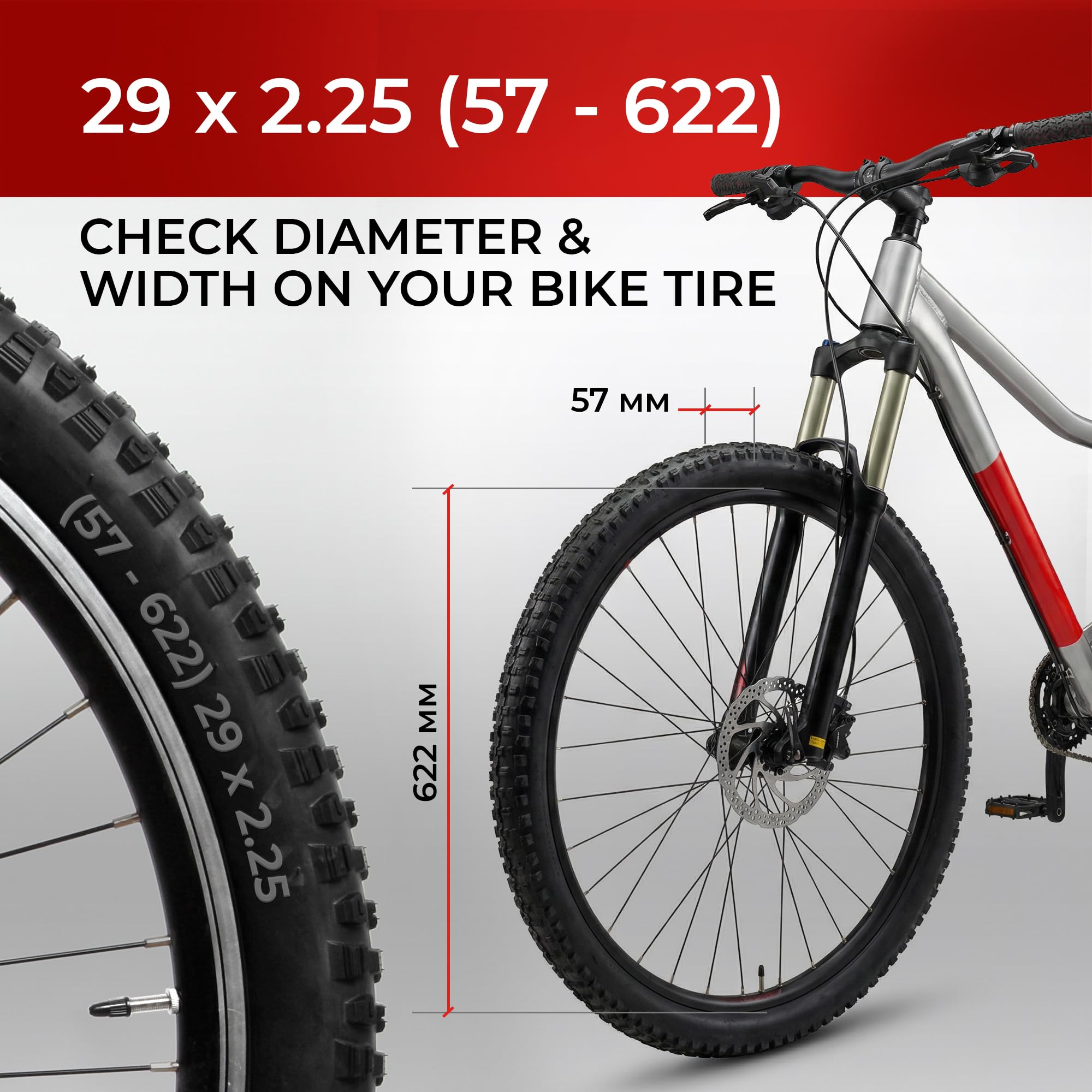 Fincci MTB Reifen 29 Zoll – 2er Set Faltreifen 29 x 2.25 Zoll mit 1 mm Pannenschutz & 2X 29 Schlauch Presta/Schrader für E Bike, Mountainbike & Downhill Schlamm, Offroad & Cross-Country, 30 TPI