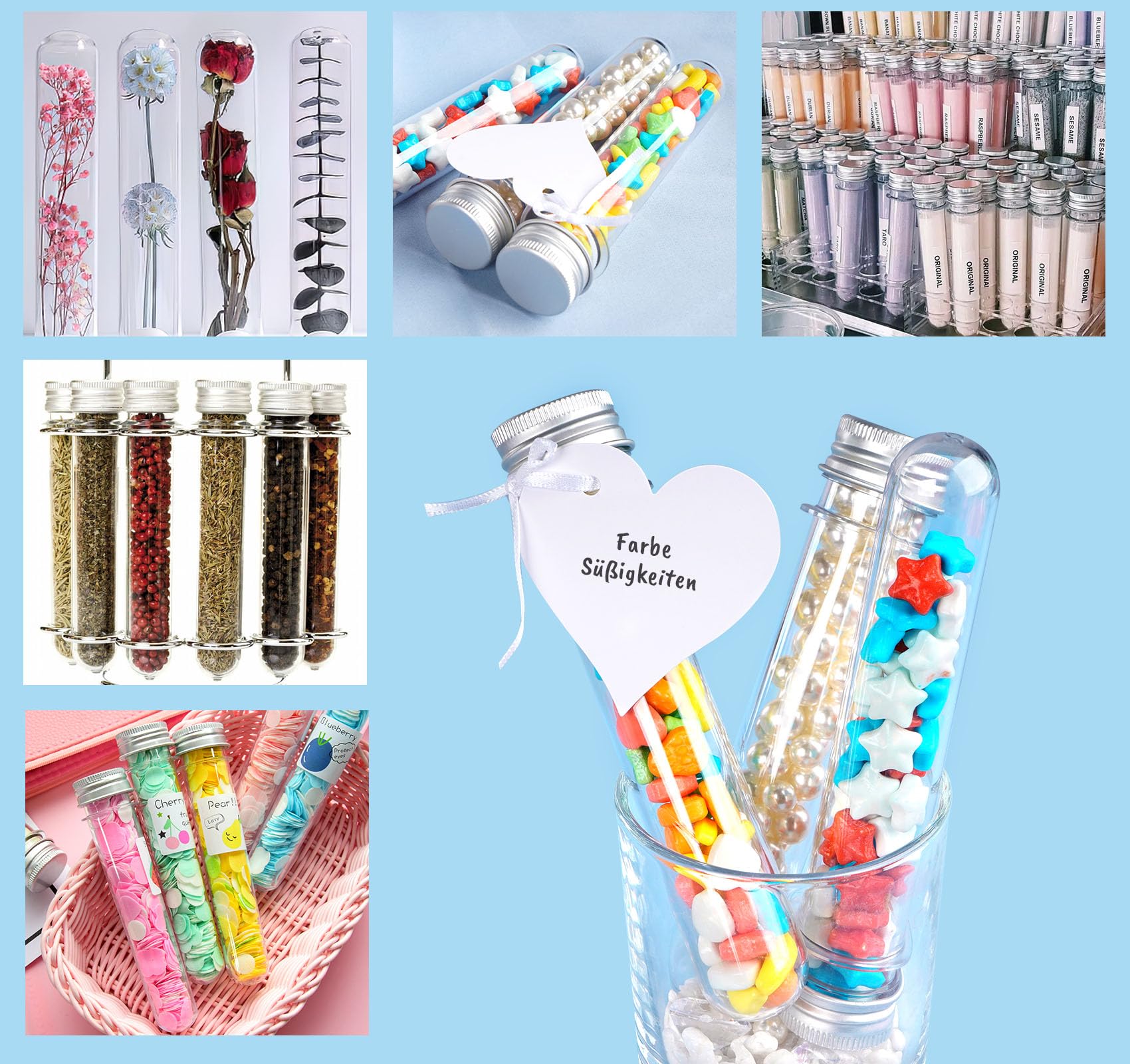 Aililong 14 provette in plastica, 80 ml, con tappo a vite, provette trasparenti per caramelle, piante, laboratorio e molto altro ancora