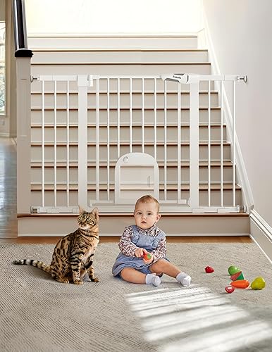 Miniatura 85 de Babelio Puerta para bebé con puerta ajustable para gatos, cierre automático de 29-43 pulgadas, puerta duradera para mascotas para escaleras, puertas